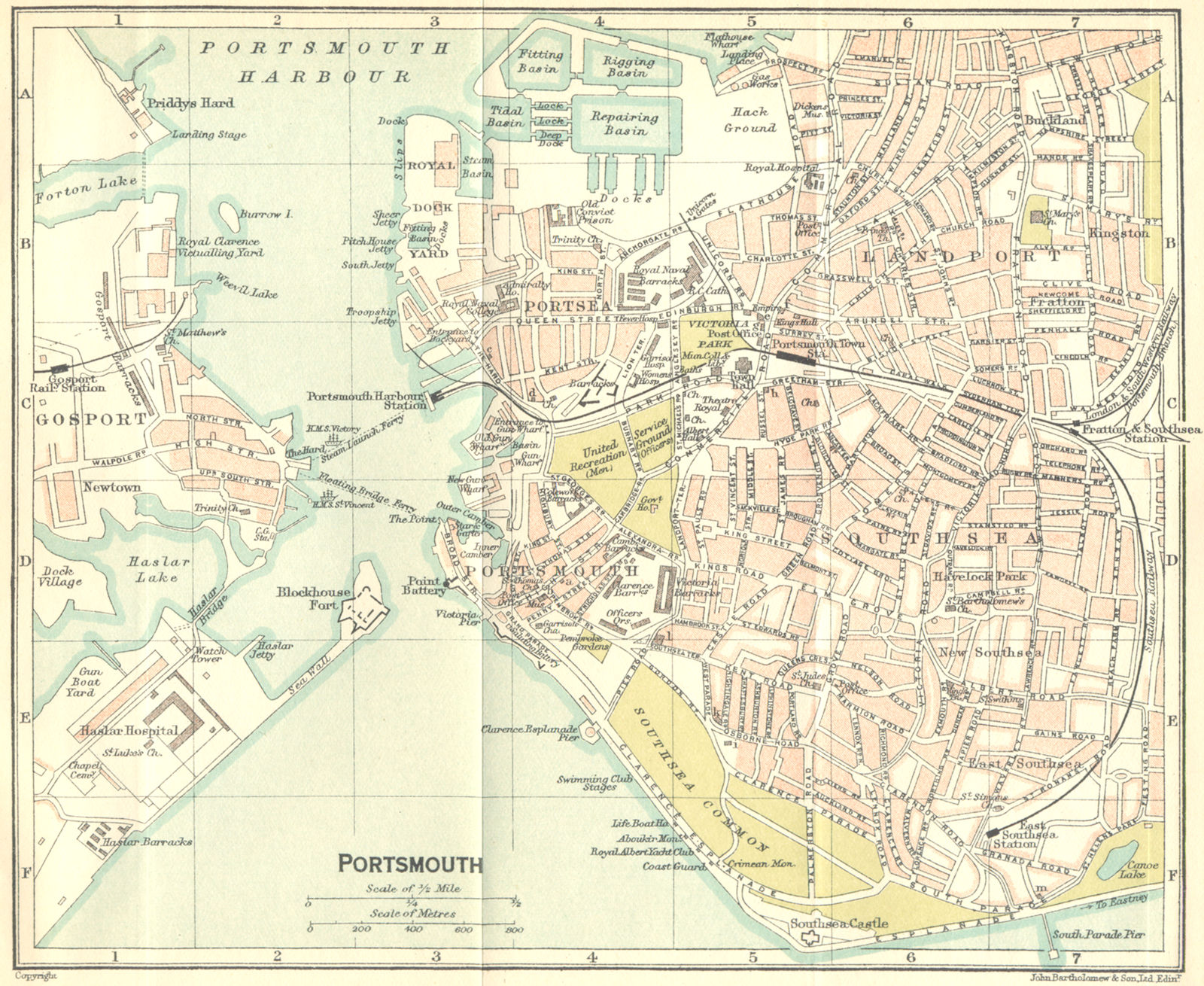 HANTS. Portsmouth Town Plan 1924 old vintage map chart