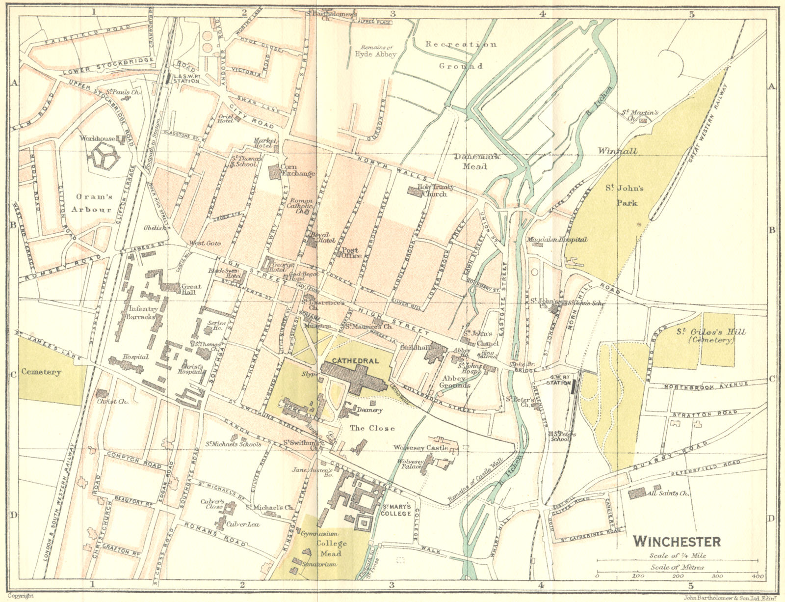 HANTS. Winchester Town Plan 1924 old vintage map chart