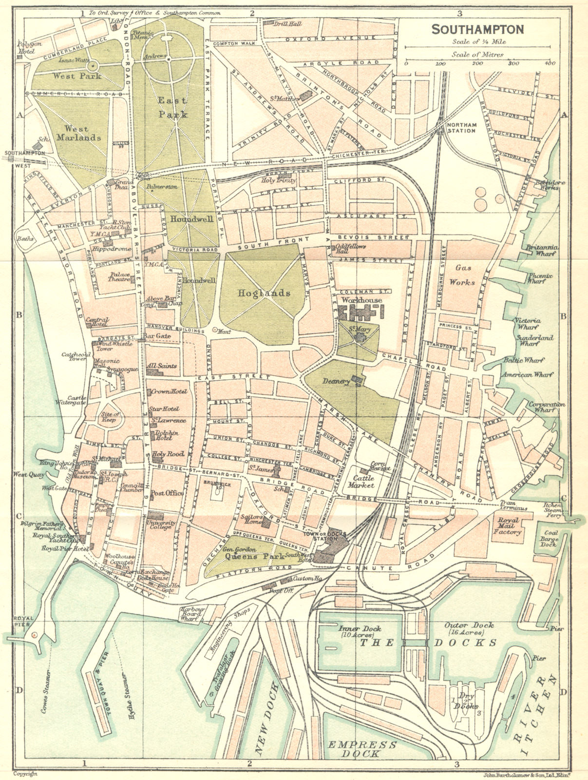 HANTS. Southampton Town Plan 1924 old vintage map chart