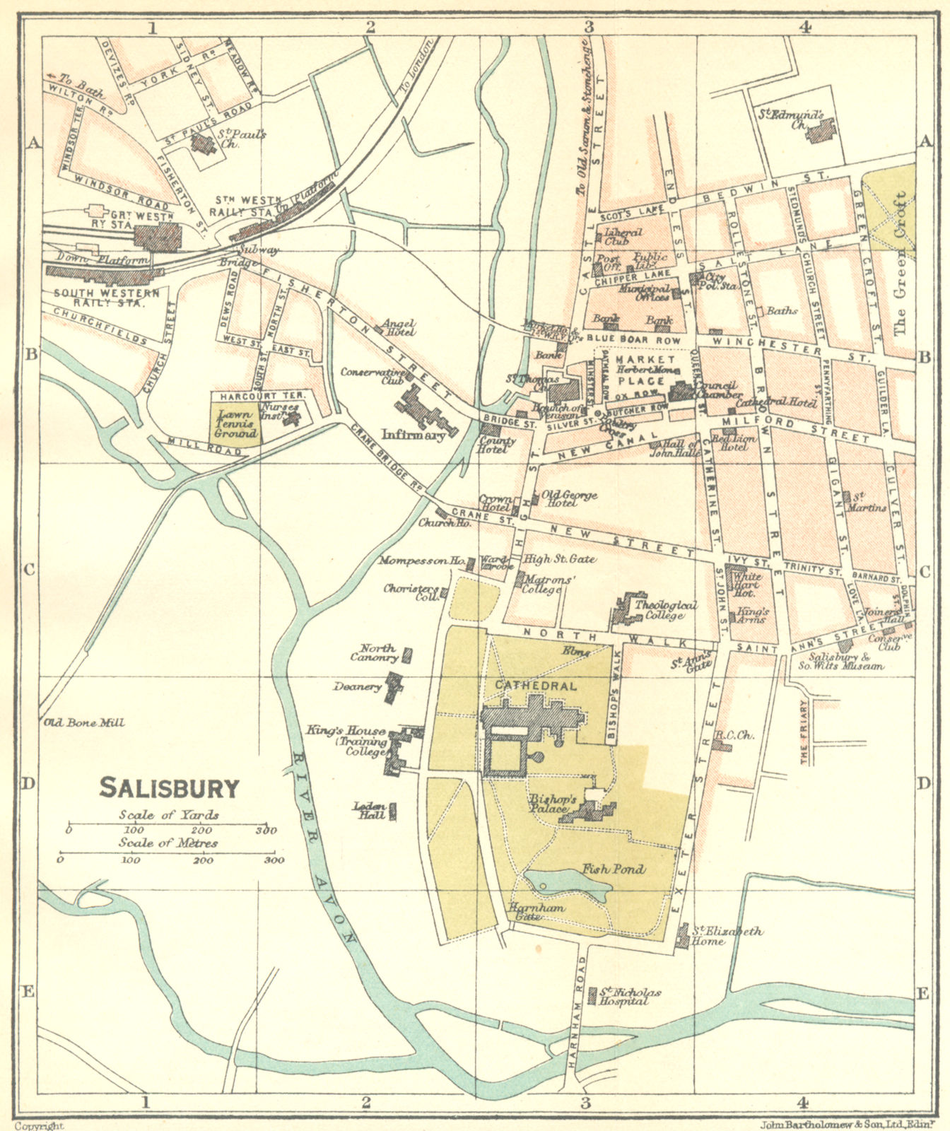 WILTS. Salisbury Town Plan 1924 old vintage map chart