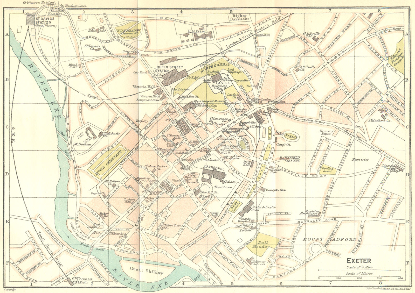 DEVON. Exeter Town Plan 1924 old vintage map chart