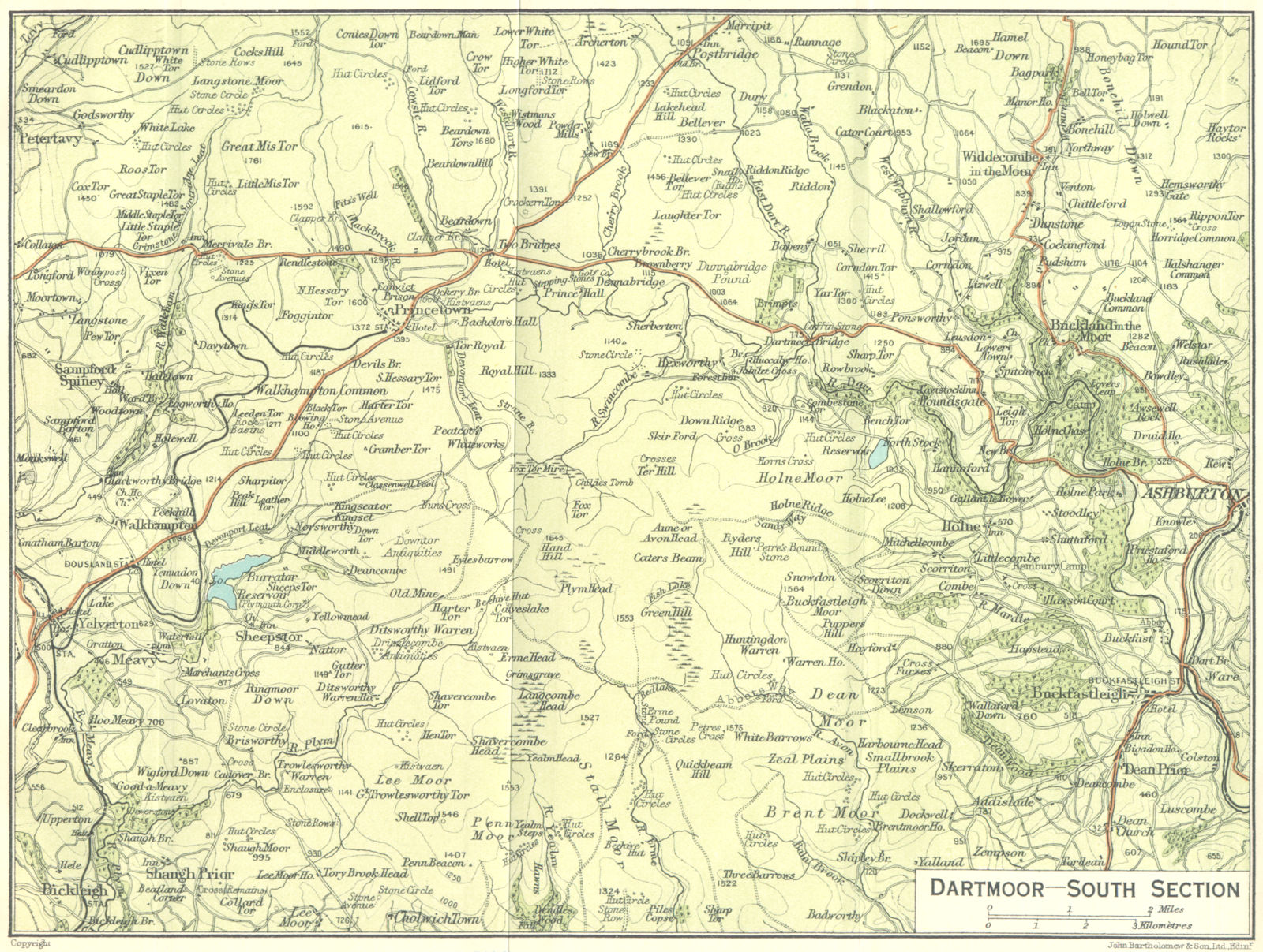 DEVON. Dartmoor-south 1924 old vintage map plan chart