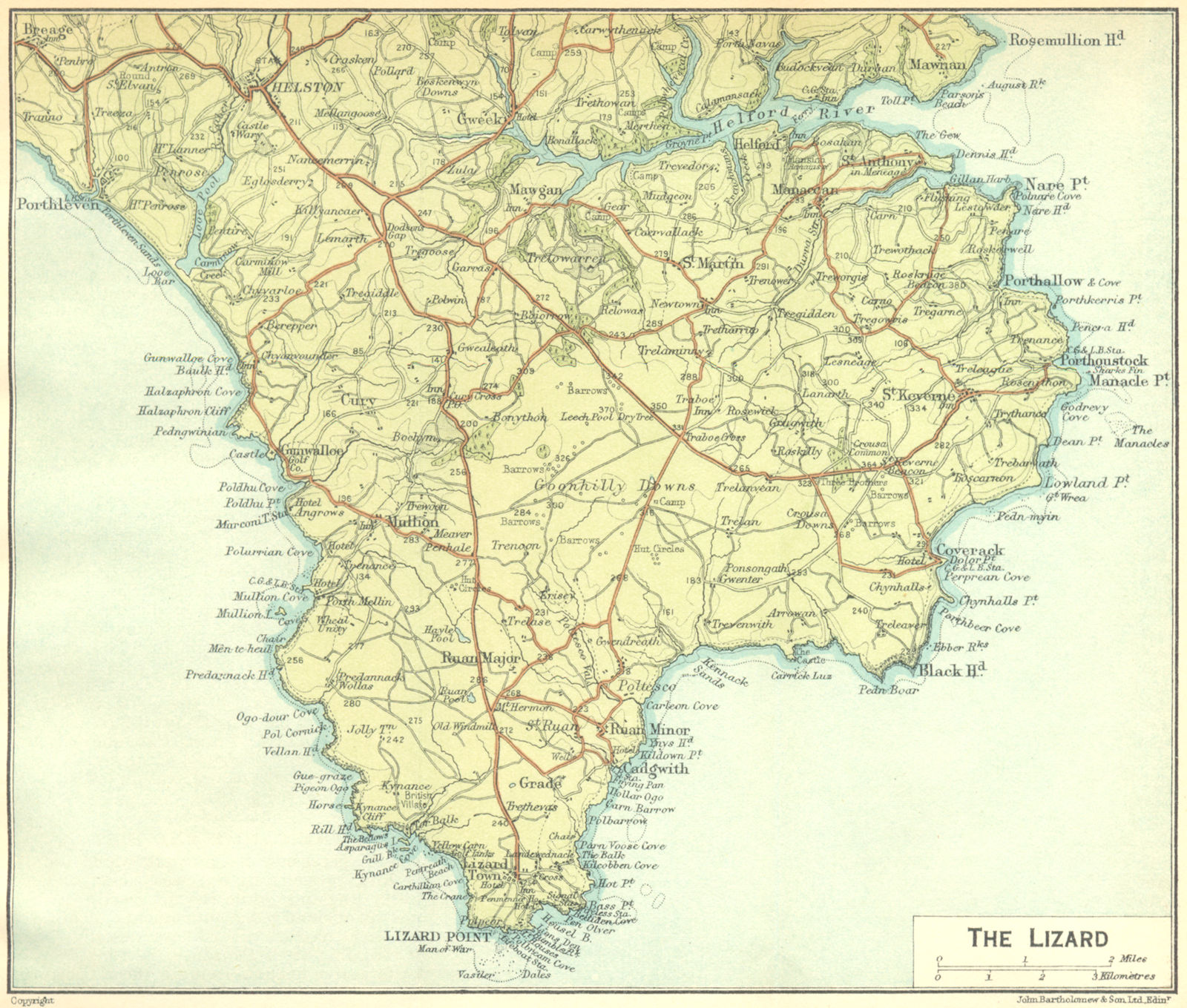 CORNWALL. Lizard 1924 old vintage map plan chart