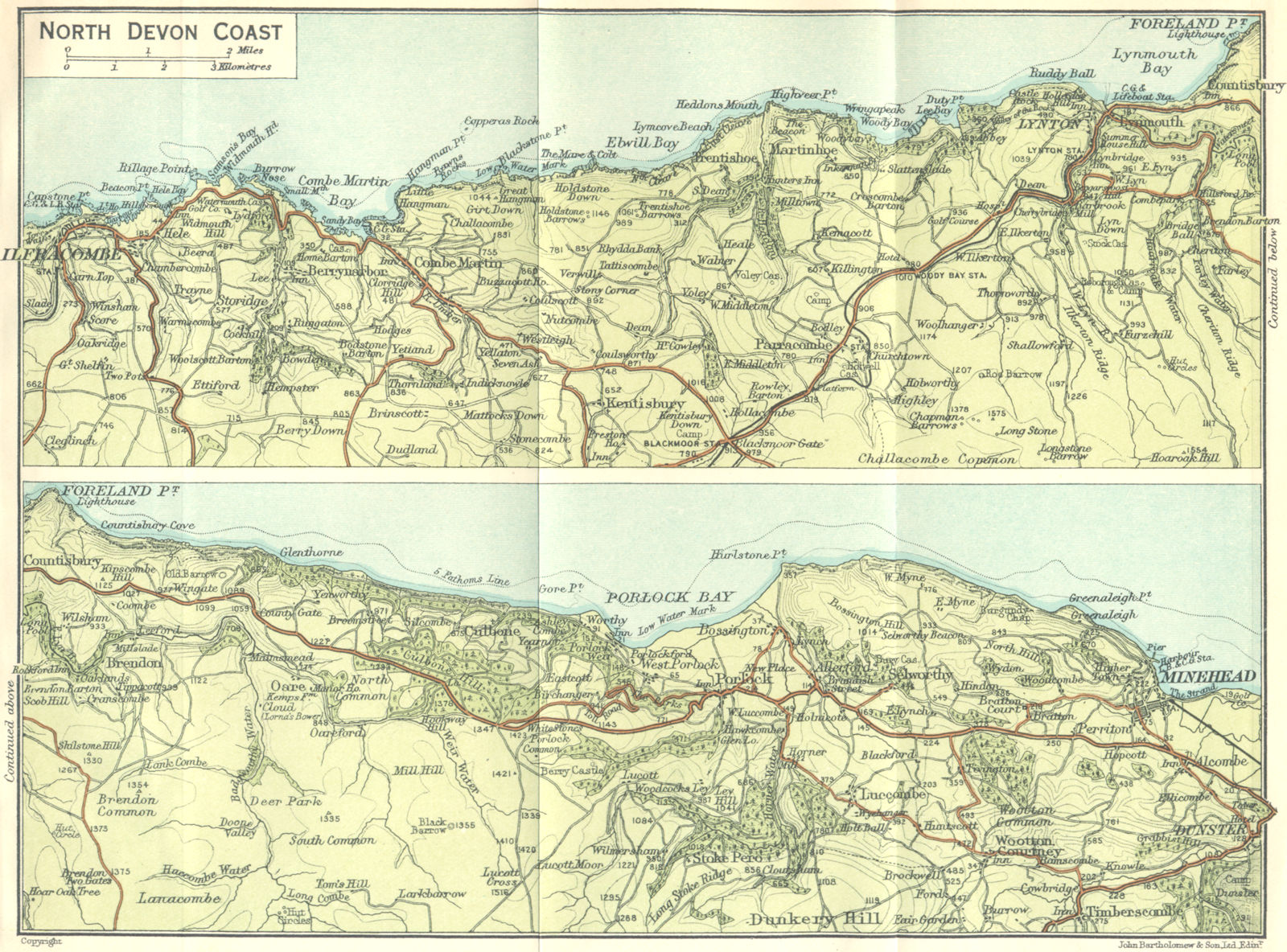 DEVON. North Coast 1924 old vintage map plan chart