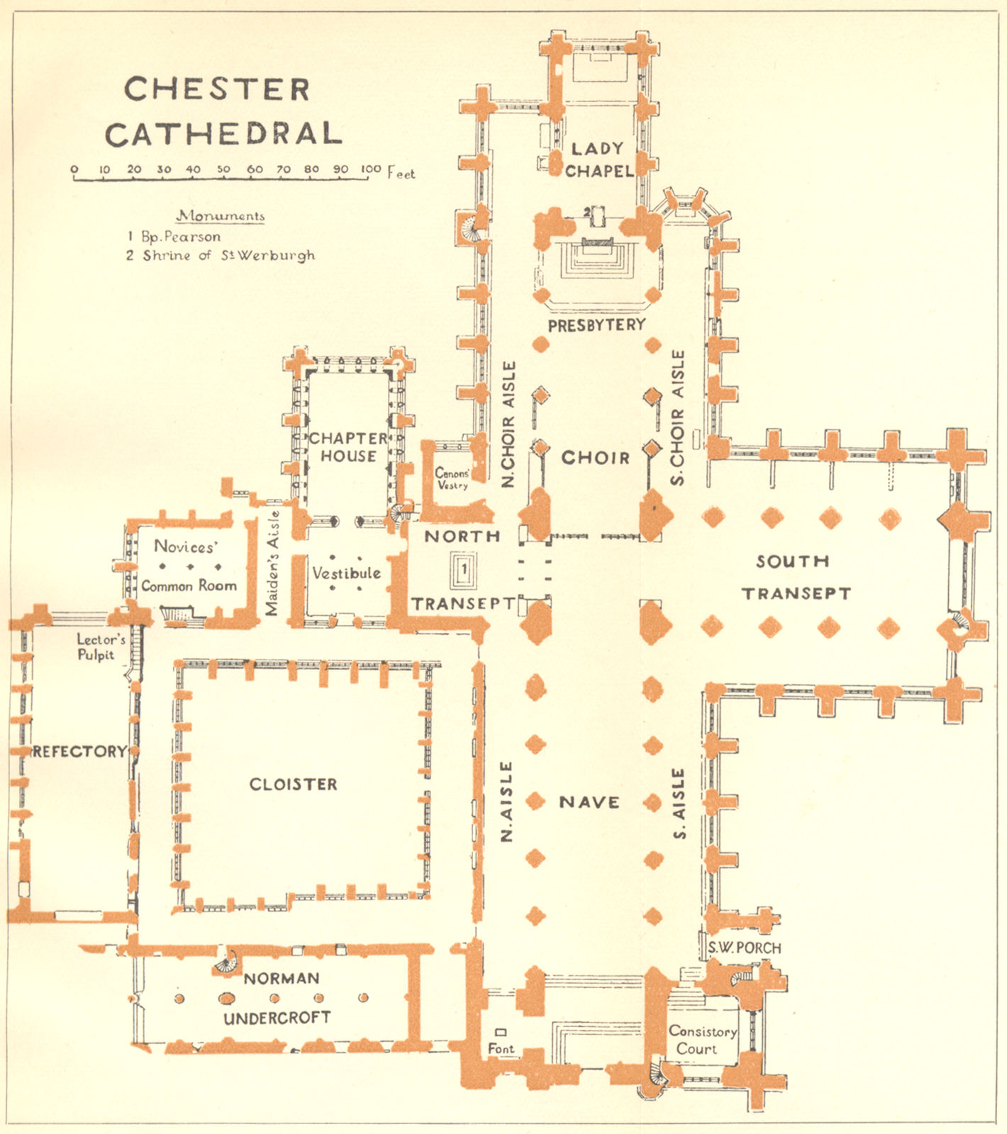 CHESHIRE. Chester cathedral 1924 old vintage map plan chart