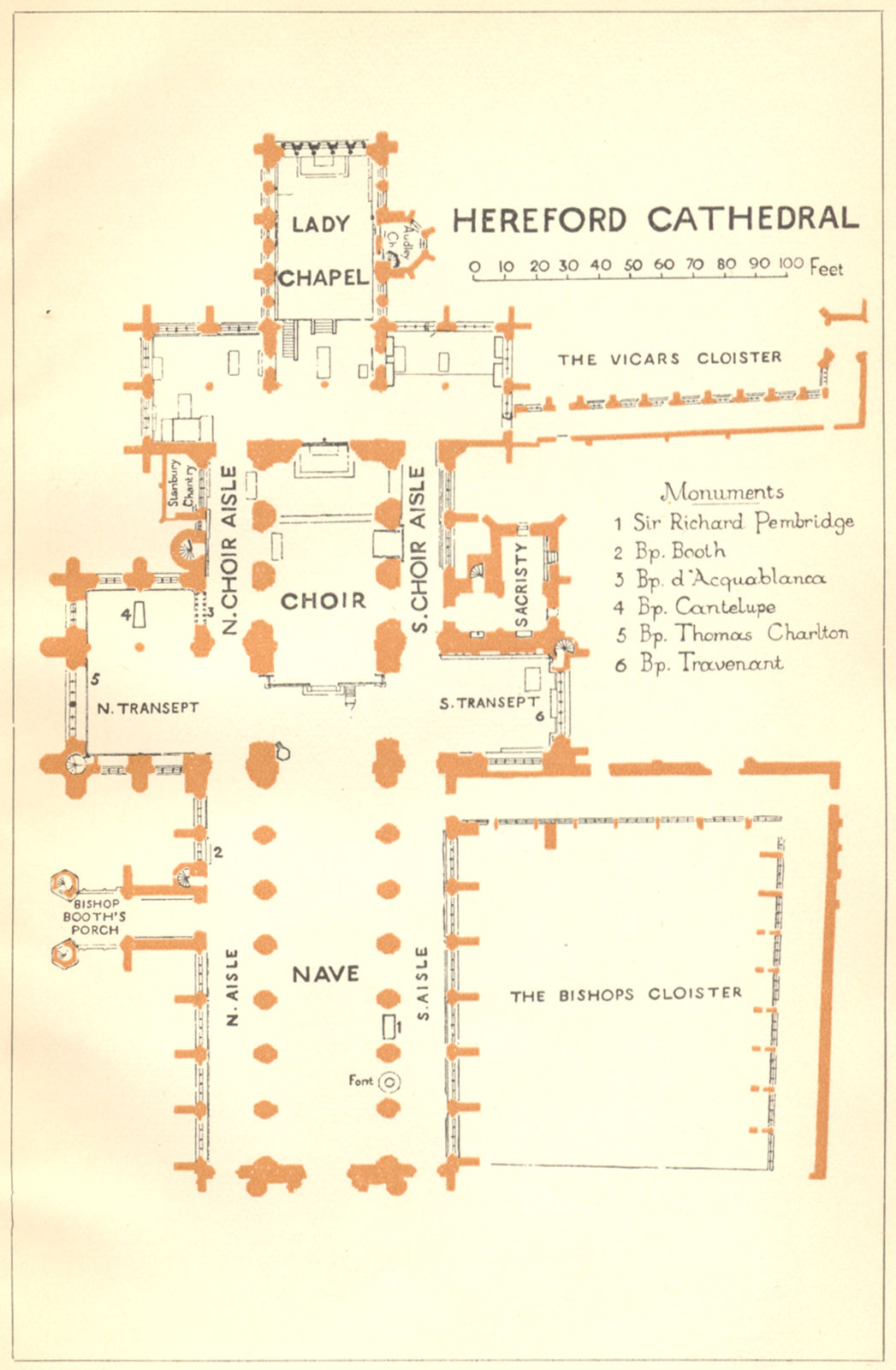 HEREFORD. Cathedral 1924 old vintage map plan chart