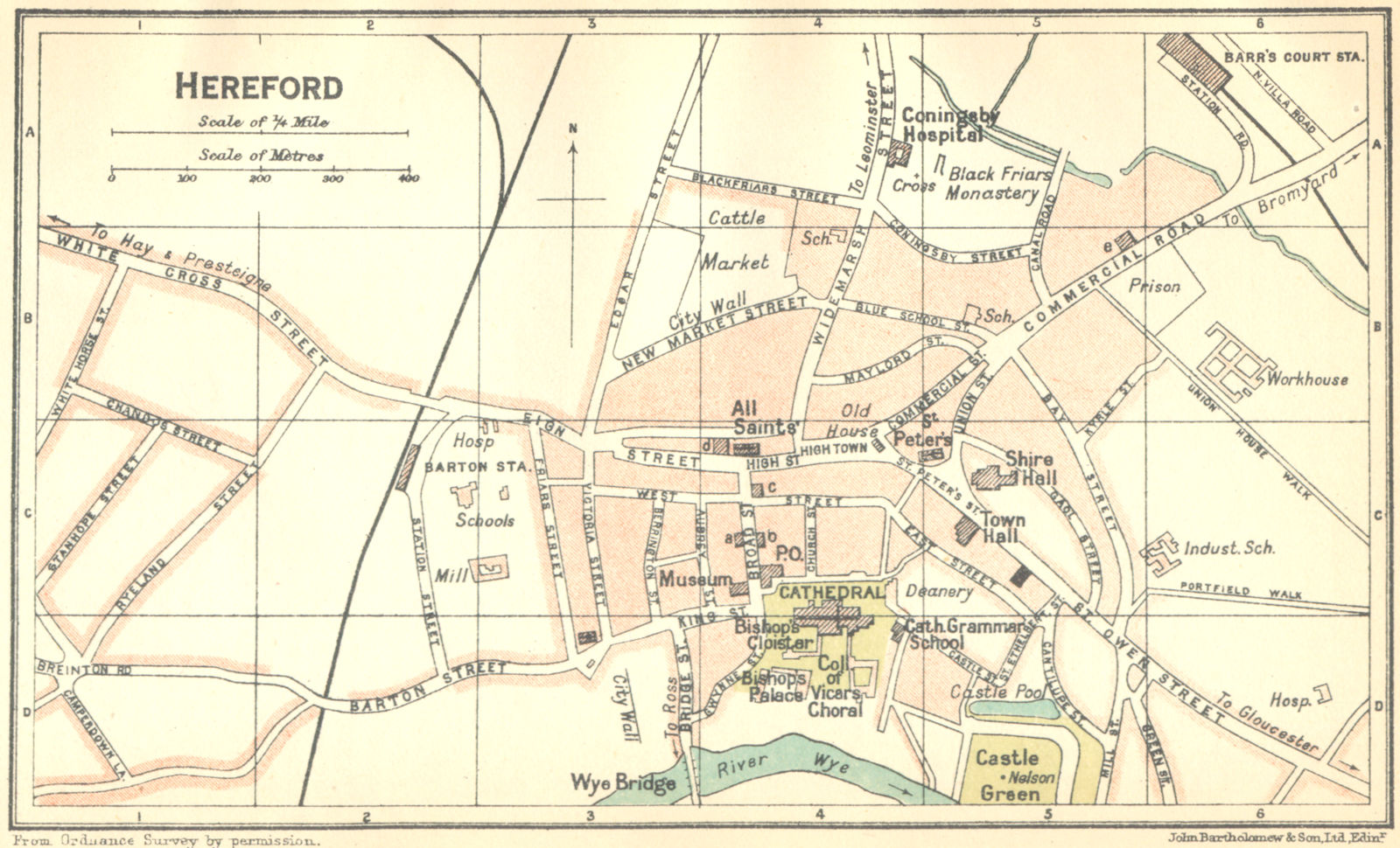 Associate Product HEREFORD. Town Plan 1924 old vintage map chart