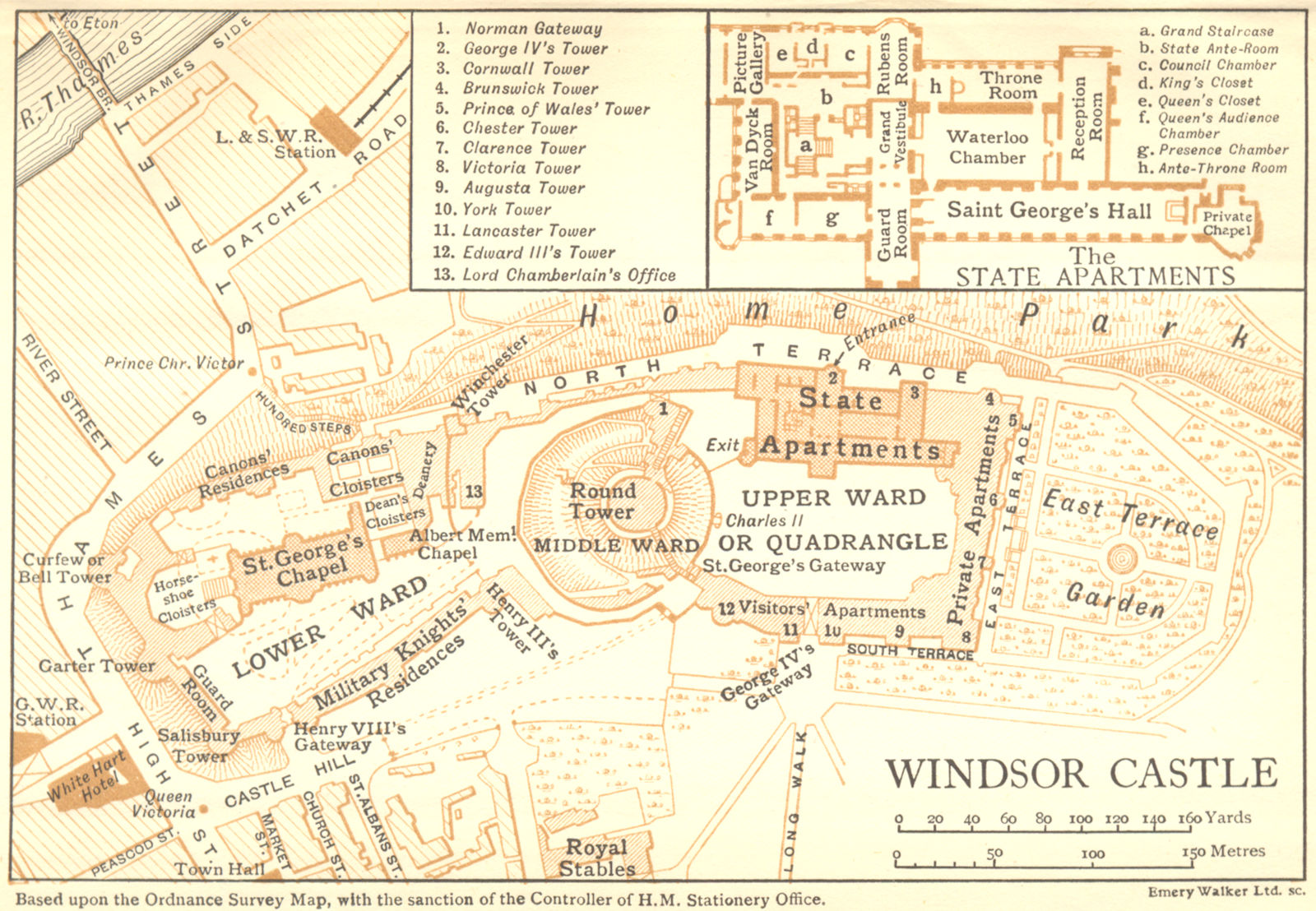 BERKS. Windsor Castle 1924 old vintage map plan chart