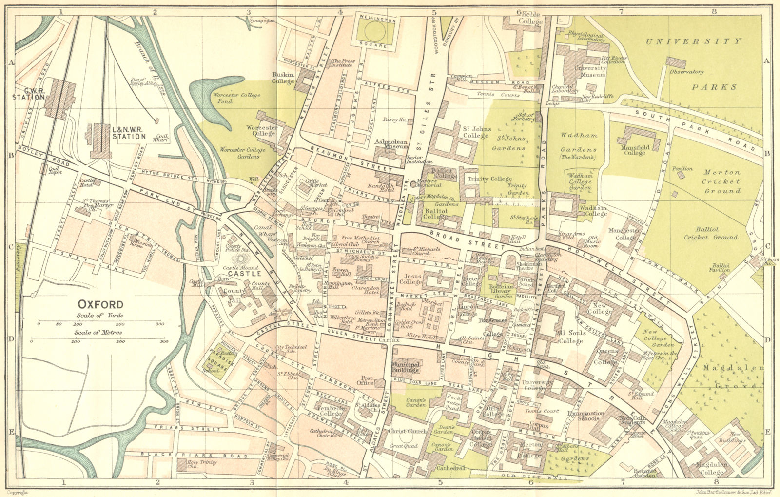 OXON. Oxford Town Plan 1924 old vintage map chart
