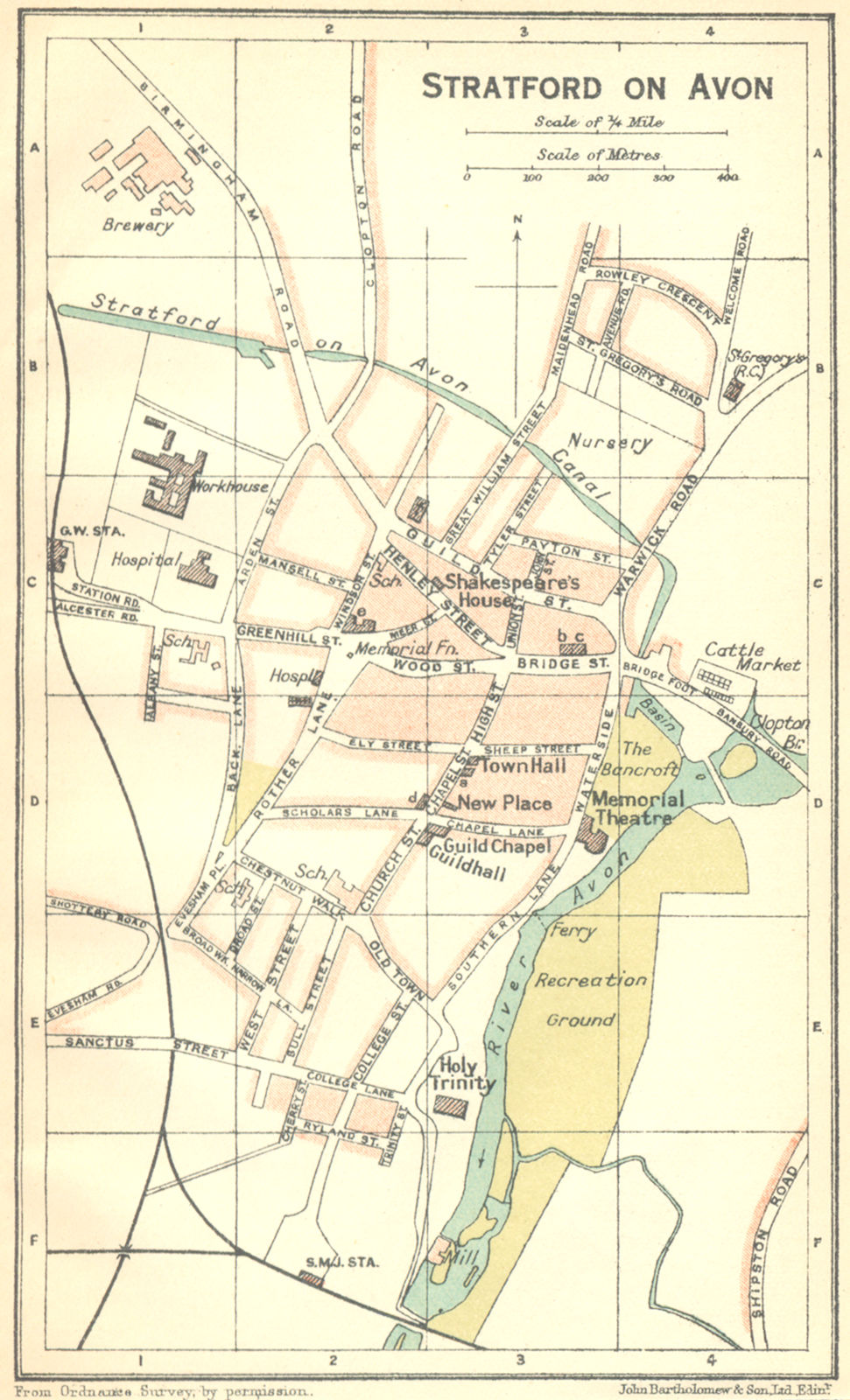 WARCS. Stratford on Avon 1924 old vintage map plan chart