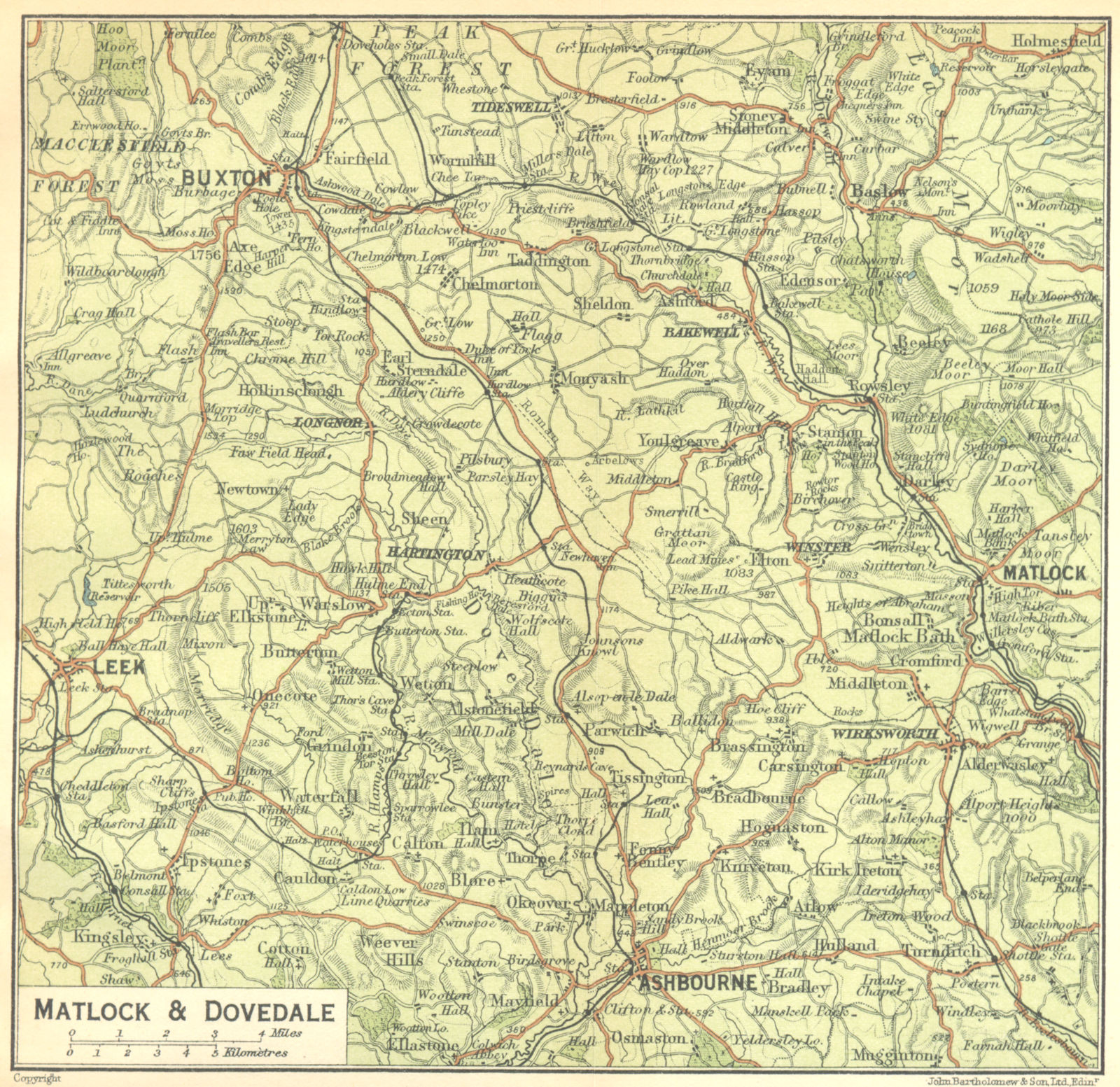 DERBYS. Matlock & Dovedale 1924 old vintage map plan chart