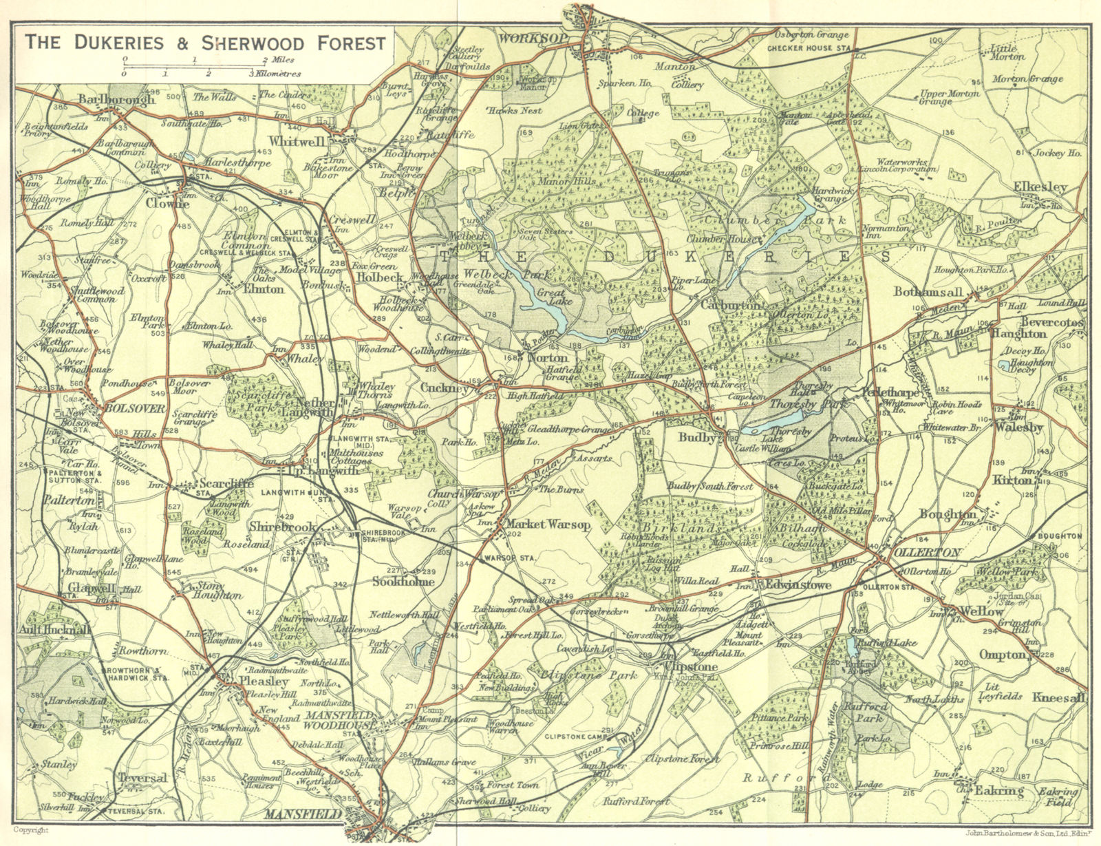 NOTTS. Dukeries & Sherwood Forest 1924 old vintage map plan chart