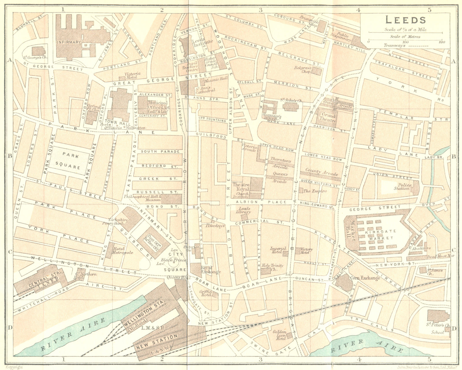 YORKS. Leeds Town Plan 1924 old vintage map chart
