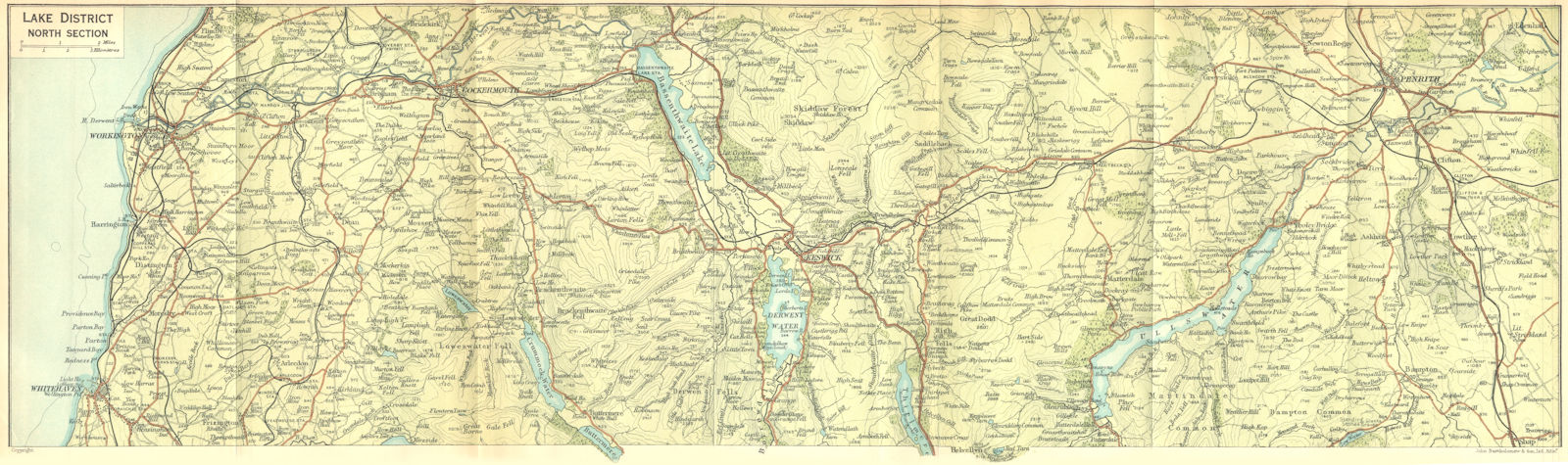 CUMBS. Lake District, North 1924 old vintage map plan chart