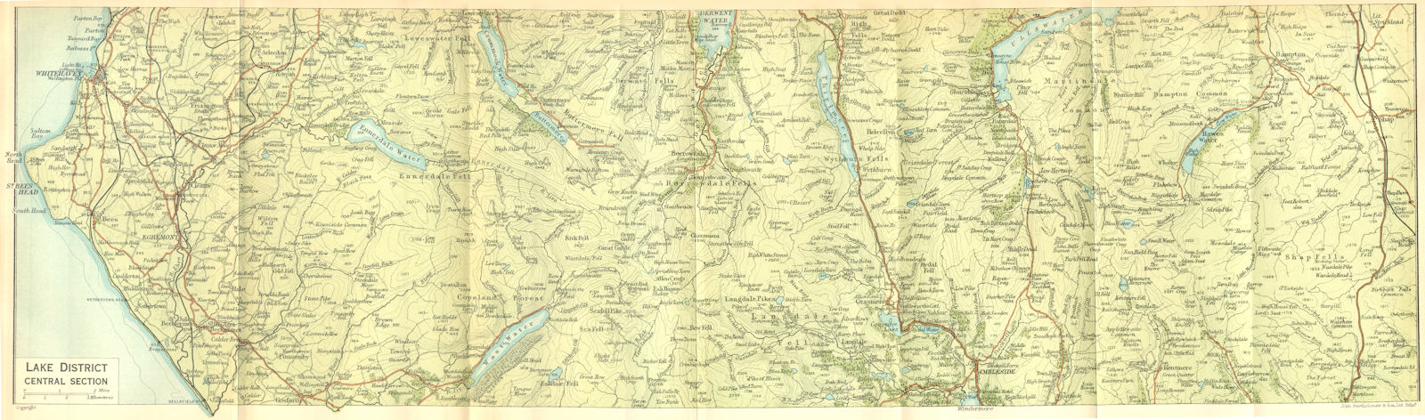 CUMBS. Lake District, Central Section 1924 old vintage map plan chart