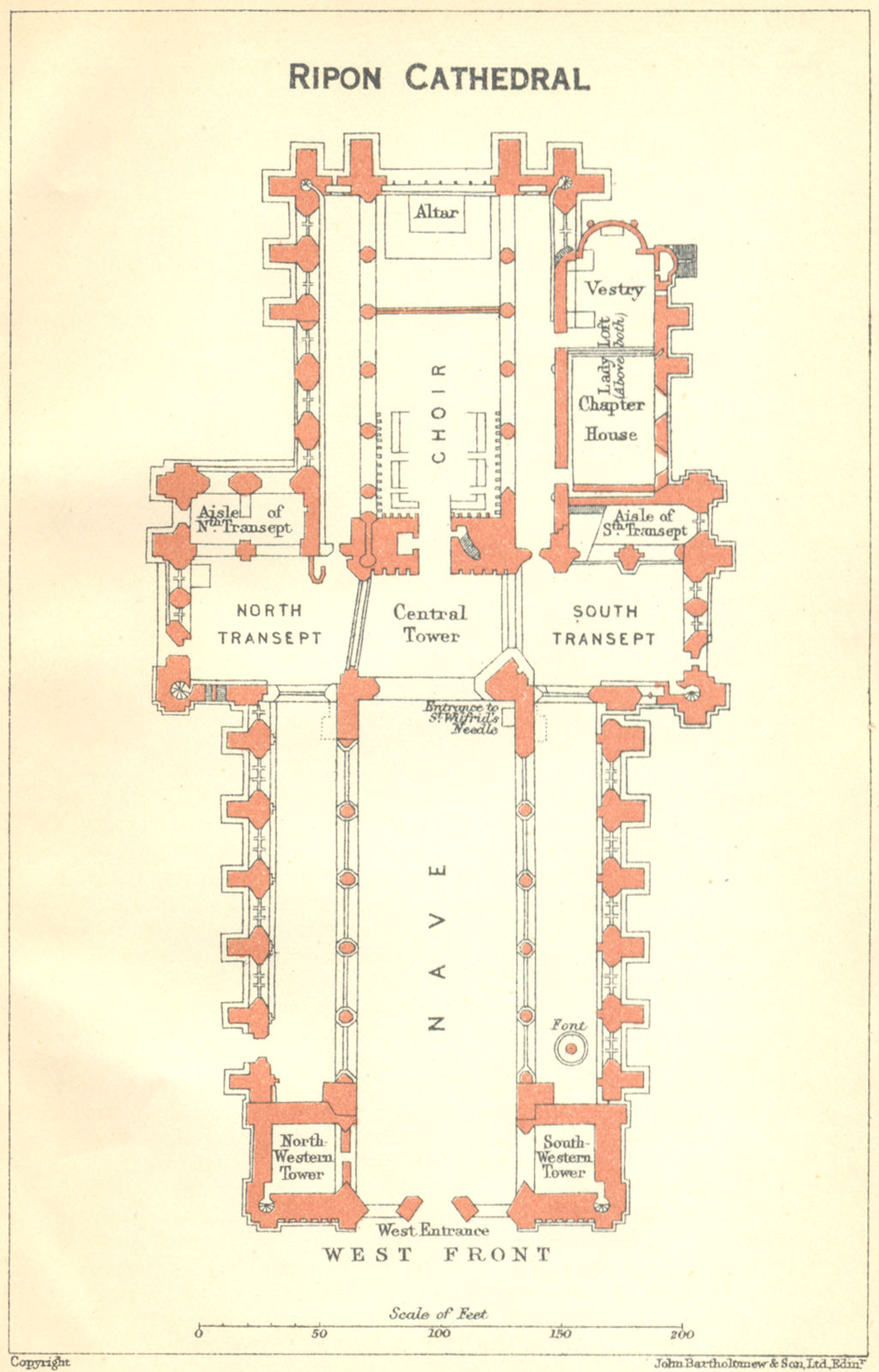 YORKS. Ripon cathedral 1924 old vintage map plan chart