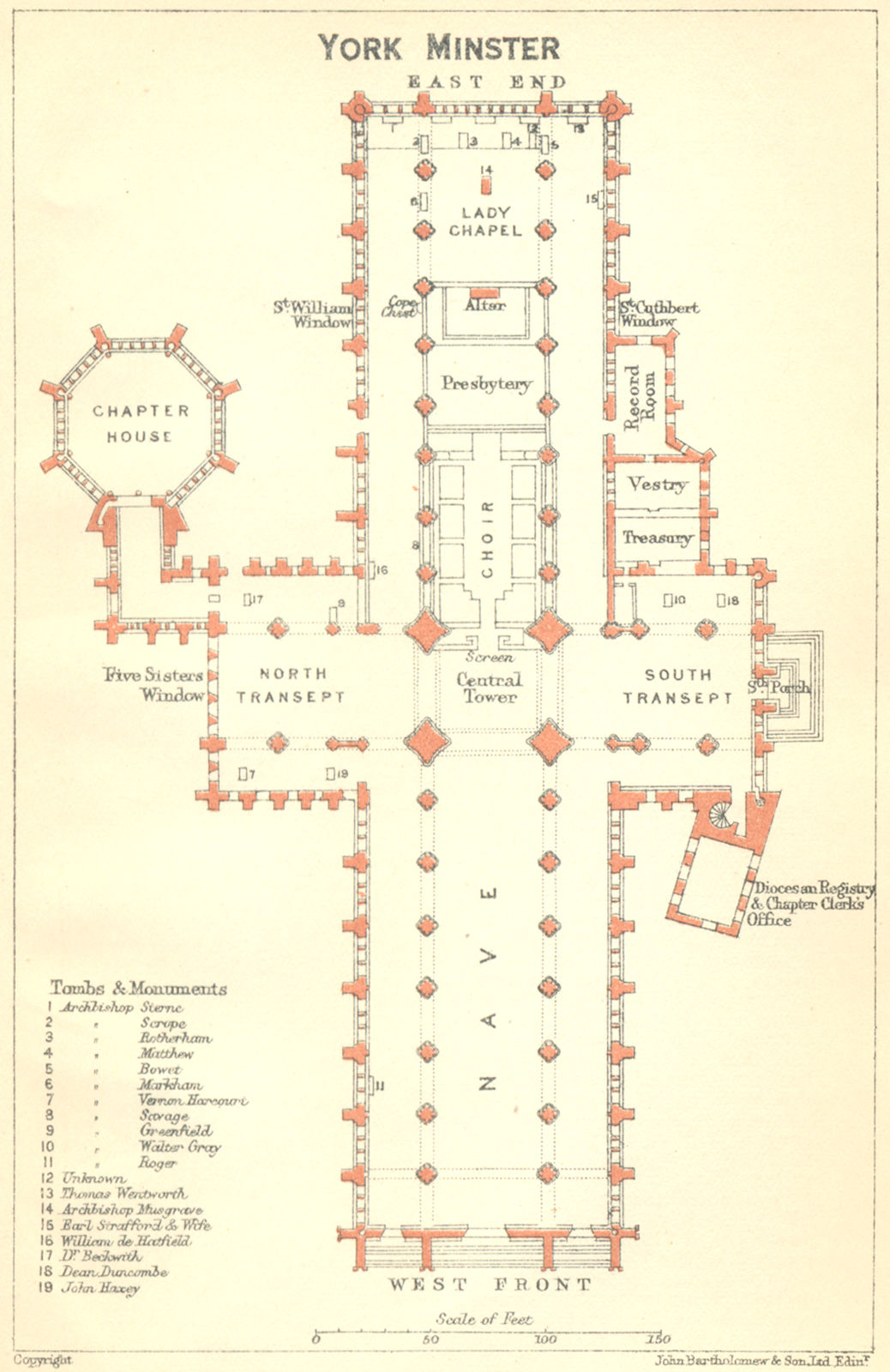 YORKS. York Minster 1924 old vintage map plan chart