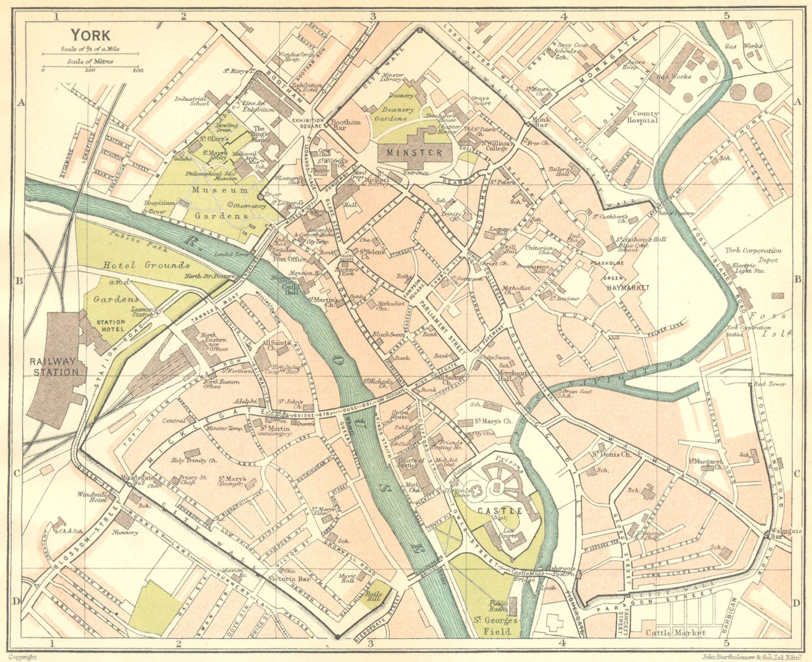 YORKS. York Town Plan 1924 old vintage map chart