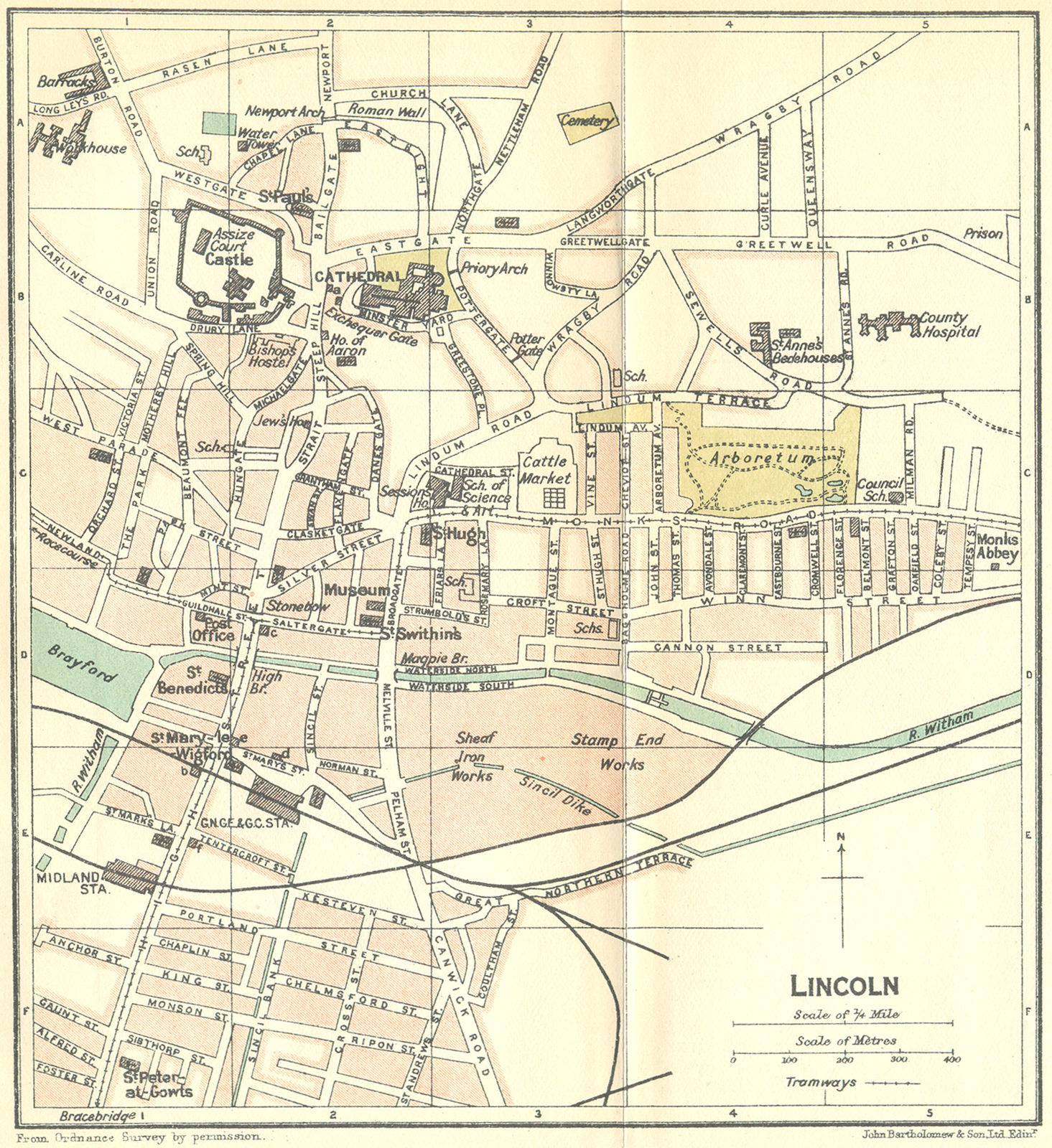 LINCS. Lincoln Town Plan 1924 old vintage map chart