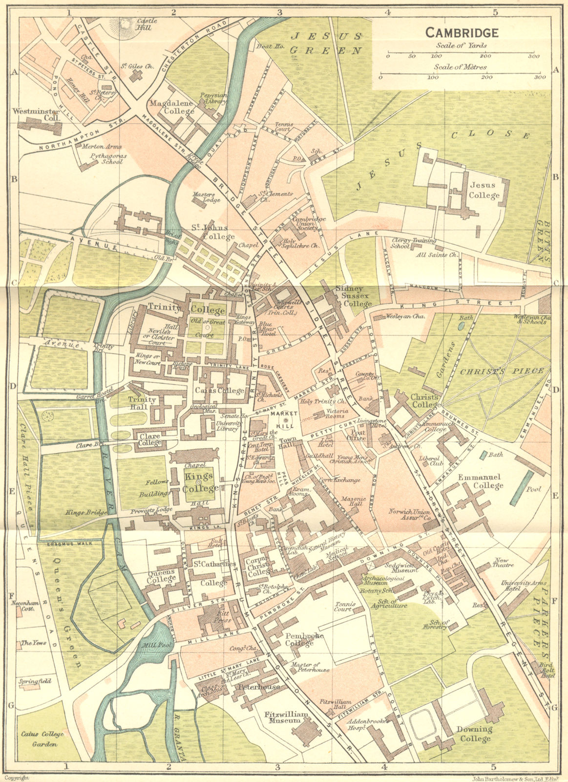 CAMBS. Cambridge Town Plan 1924 old vintage map chart