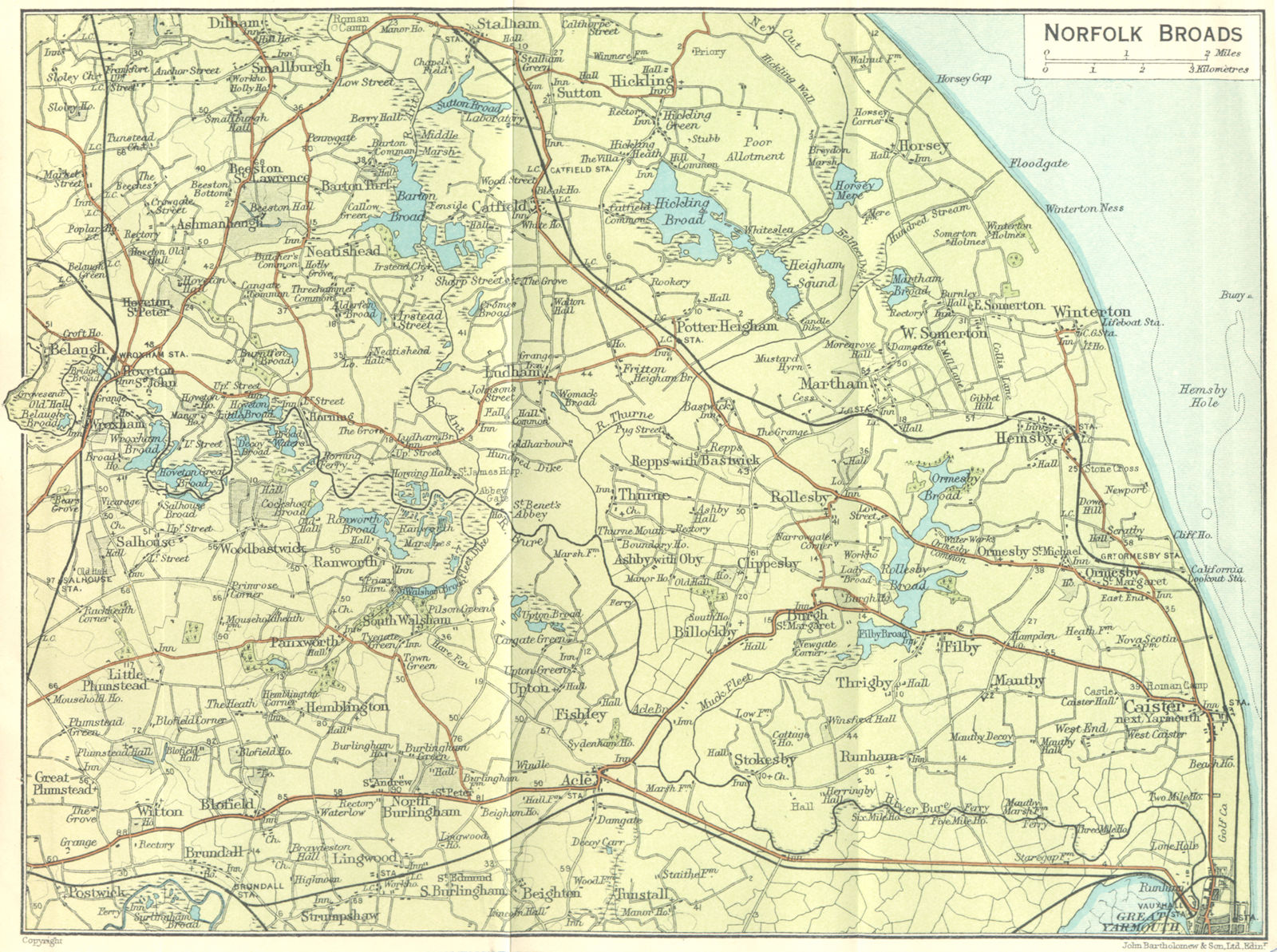 NORFOLK. Broads 1924 old vintage map plan chart