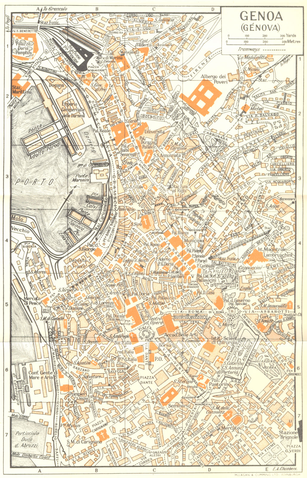 GENOA town/city plan. Genova. Italy 1953 old vintage map chart