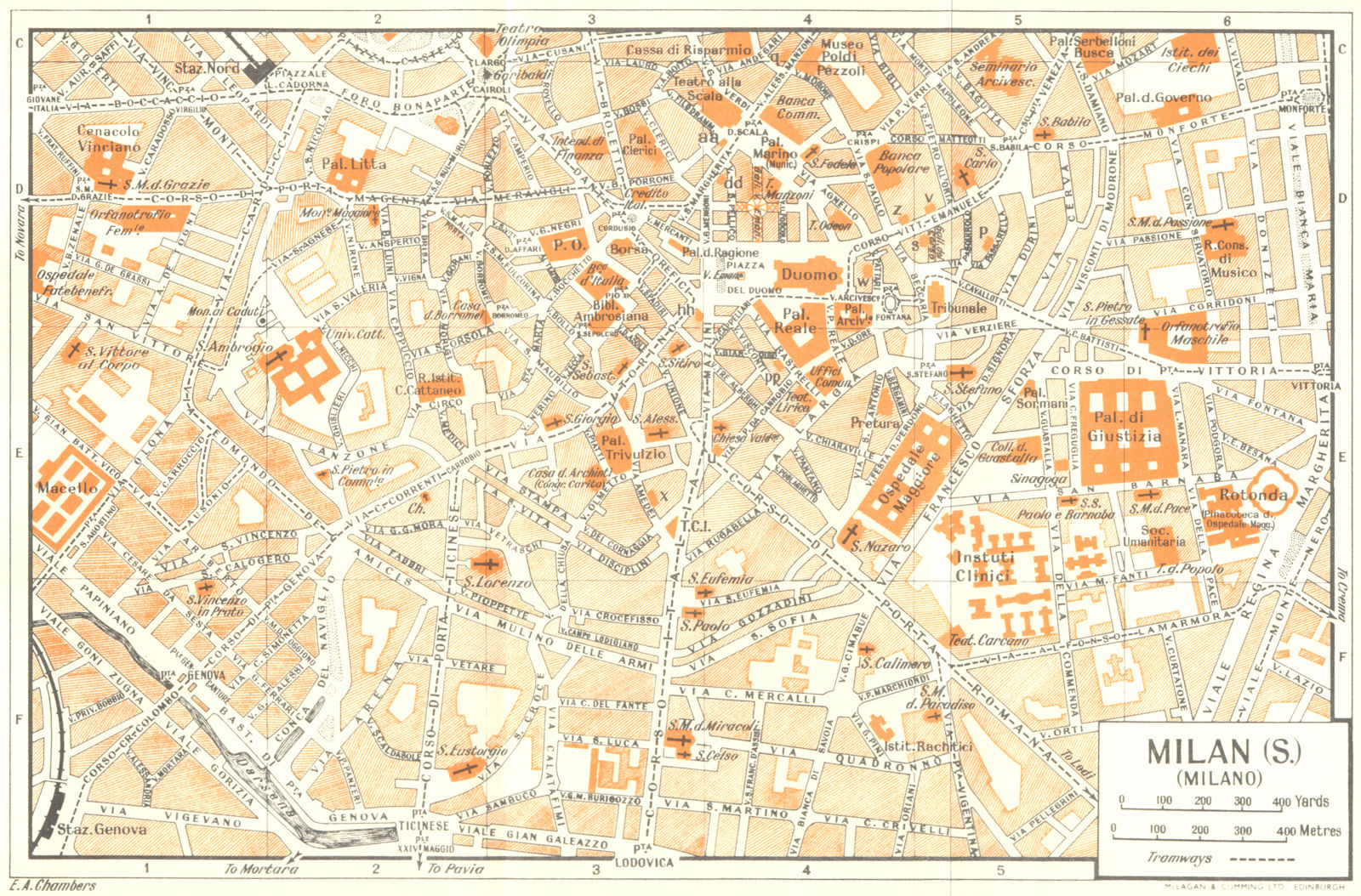 MILAN, S town/city plan. Milano. Italy 1953 old vintage map chart