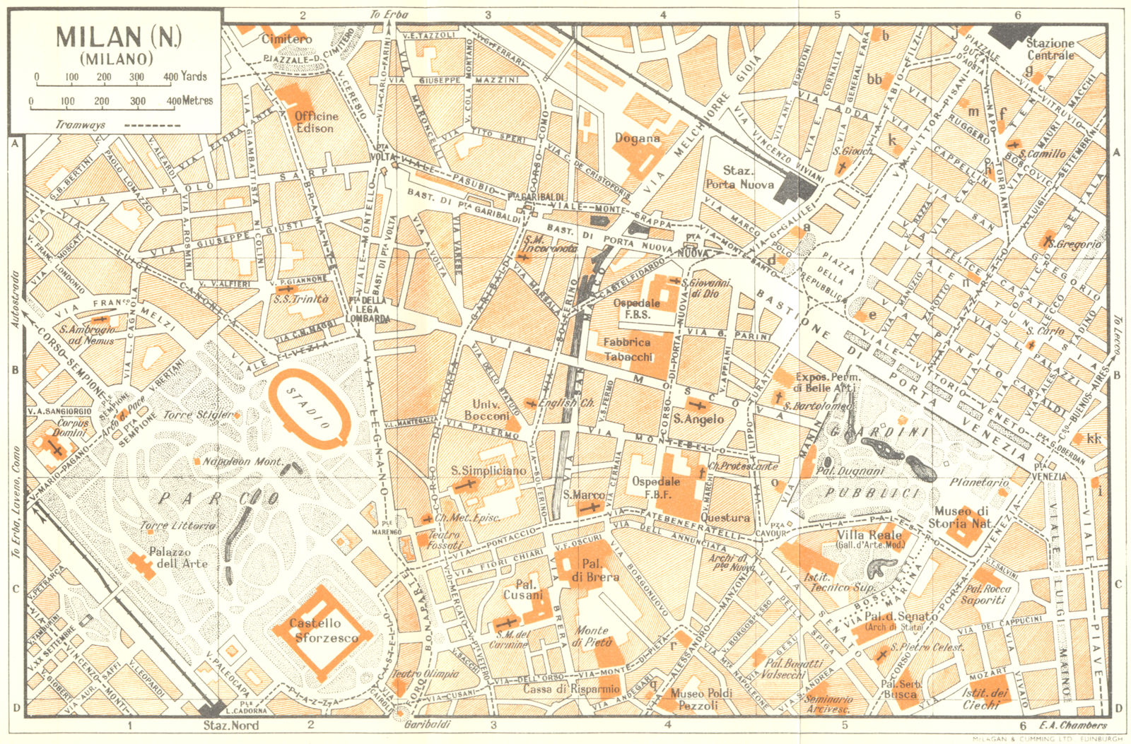 MILAN, N town/city plan. Milano. Italy 1953 old vintage map chart