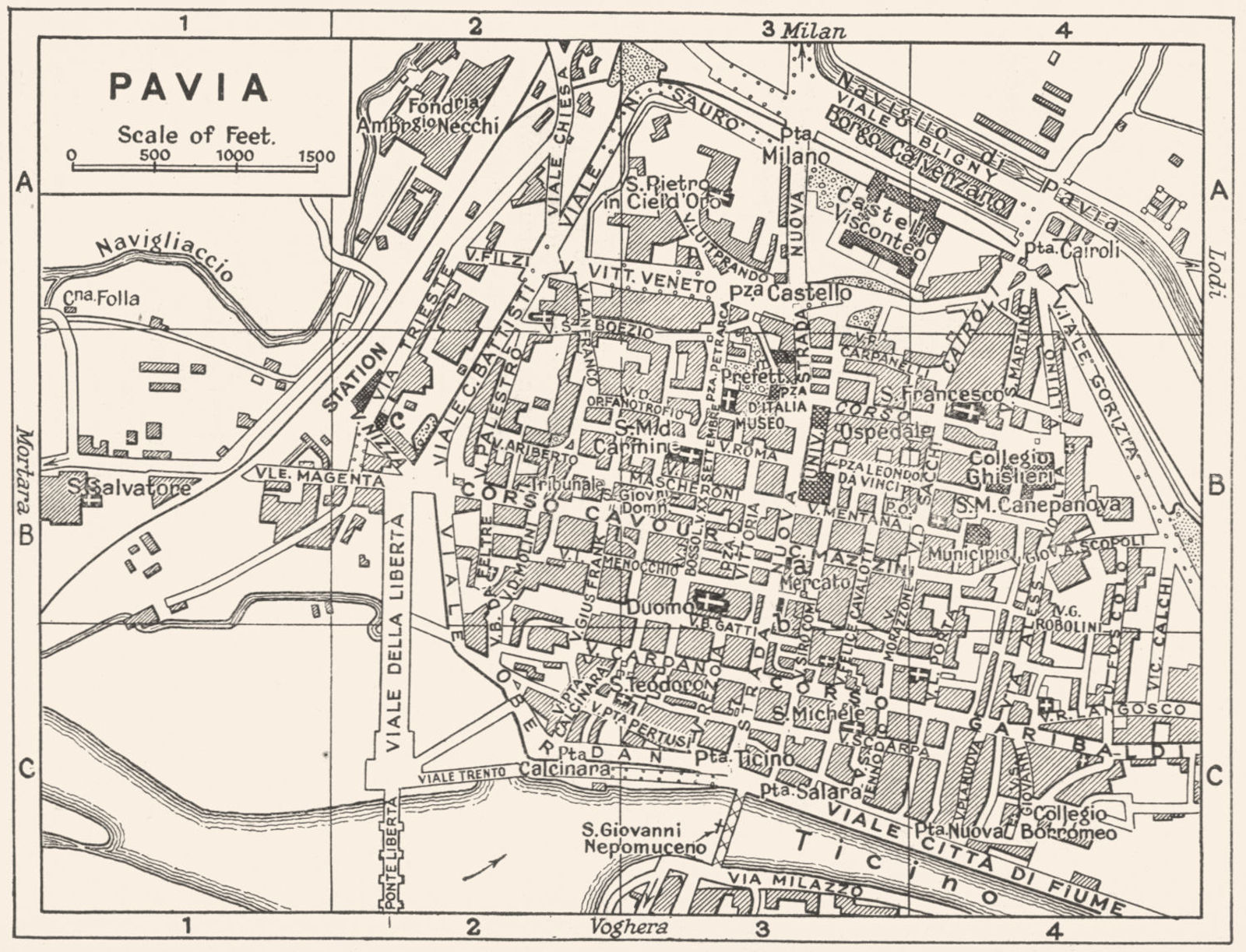 PAVIA town/city plan. Italy 1953 old vintage map chart