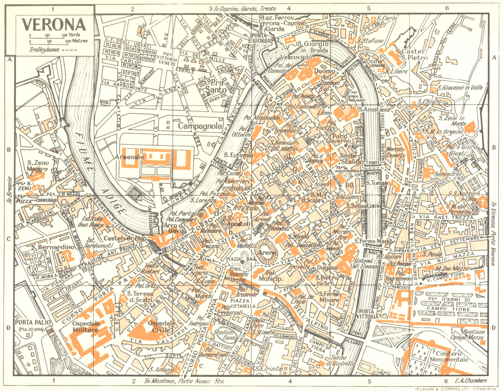 VERONA town/city plan. Italy 1953 old vintage map chart