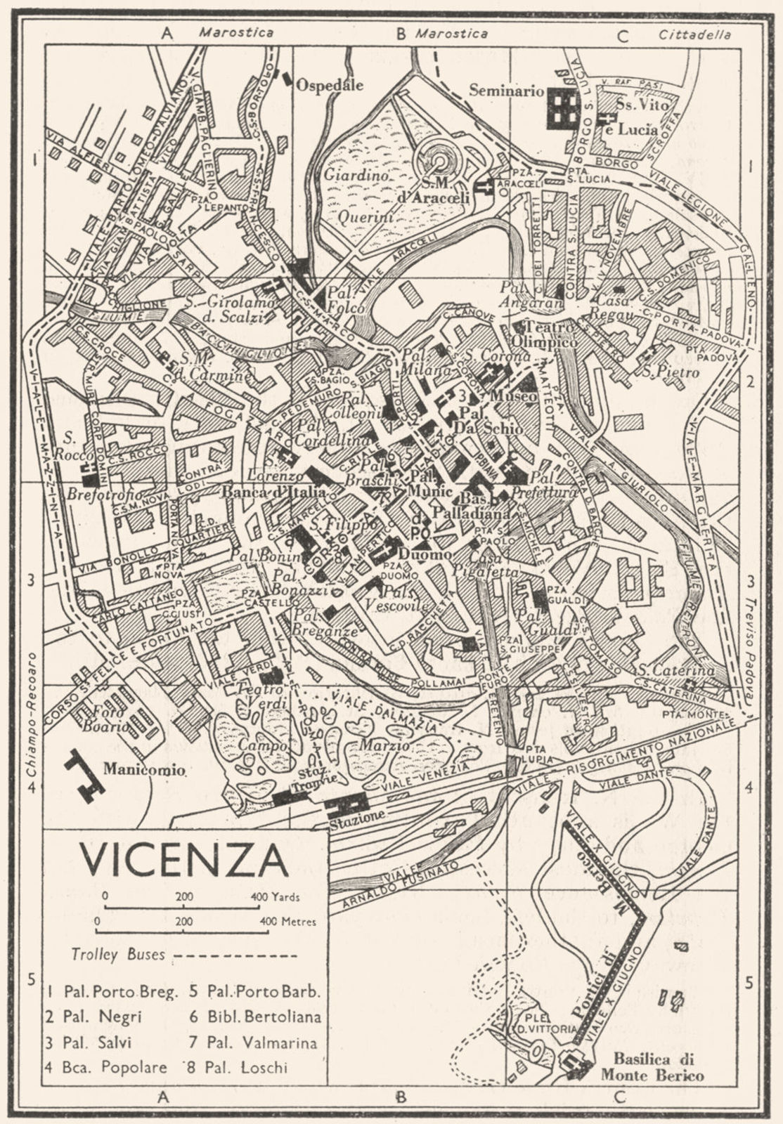 VICENZA town/city plan. Italy 1953 old vintage map chart