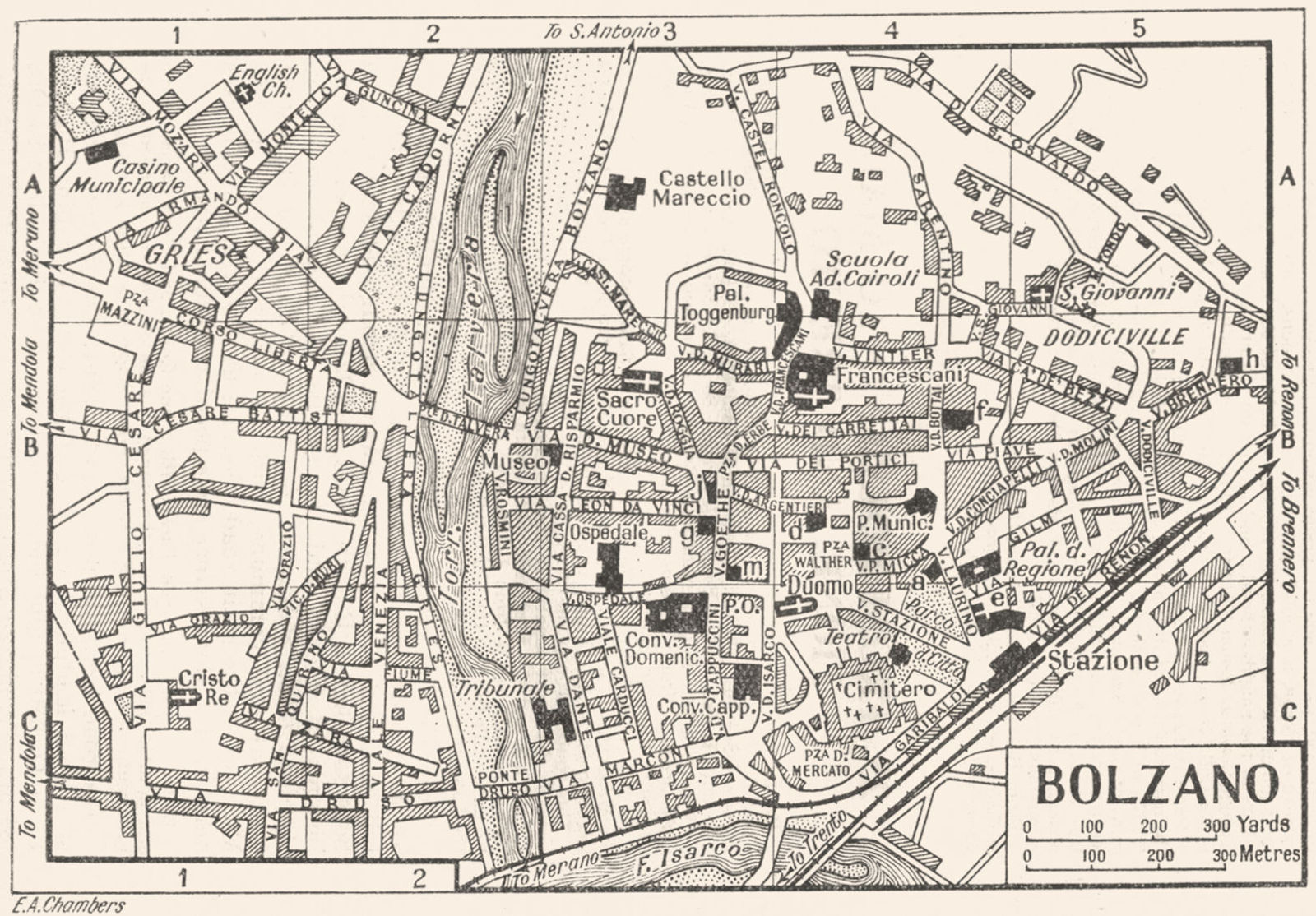 BOLZANO town/city plan. Italy 1953 old vintage map chart