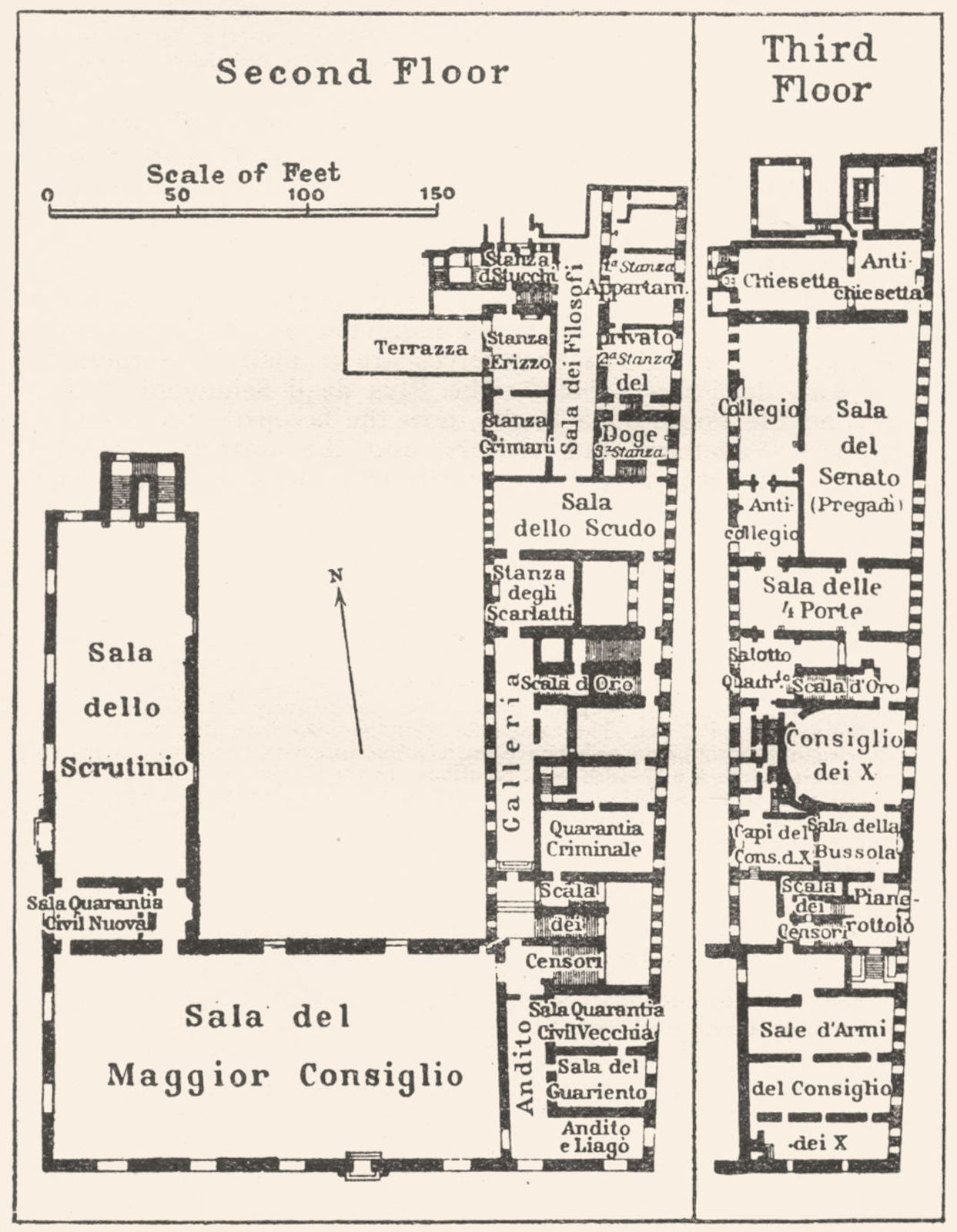 Associate Product Interior of the Doges' Palace. Floor plan. Venice 1953 old vintage map chart