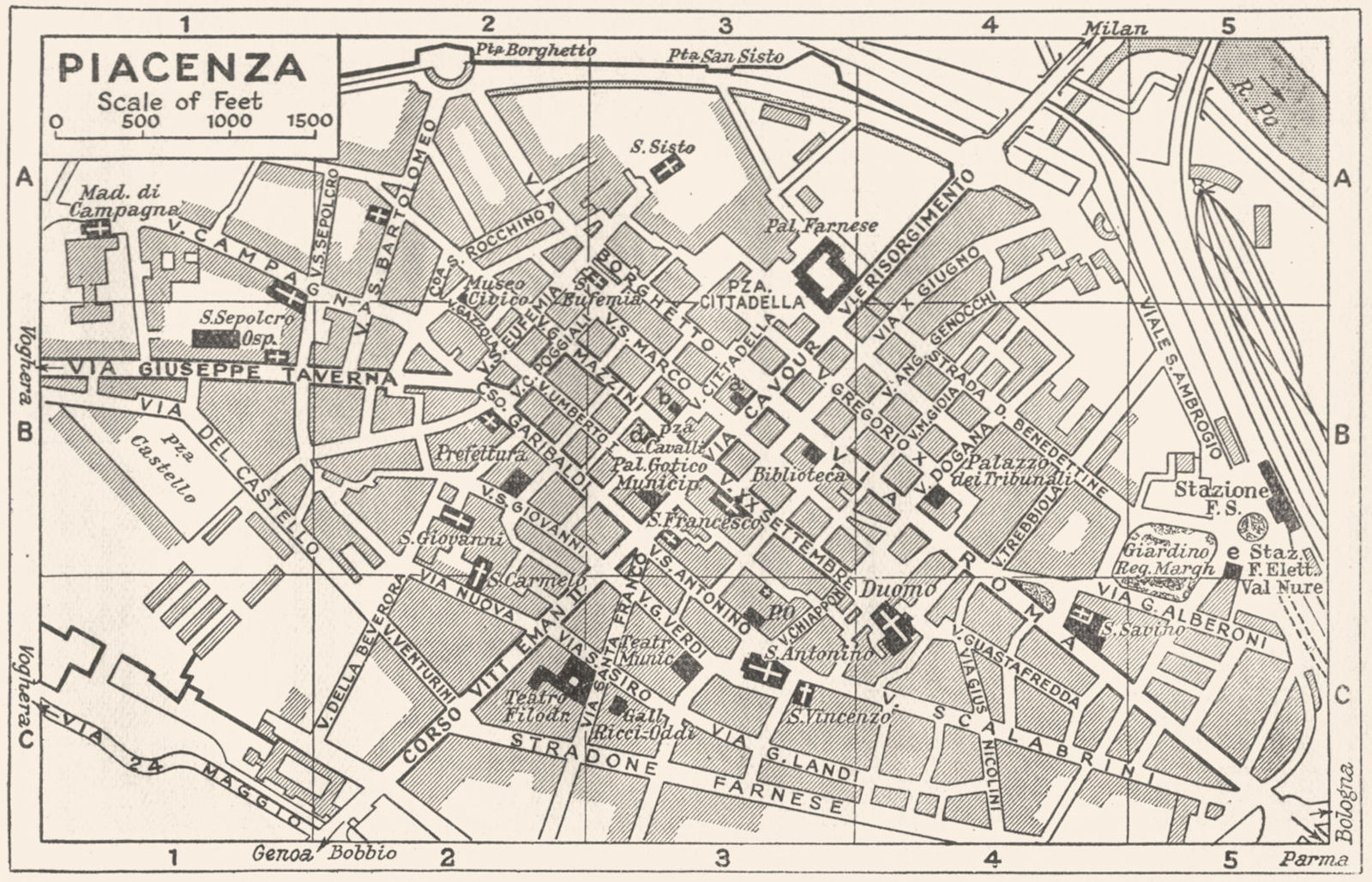 PIACENZA town/city plan. Italy 1953 old vintage map chart