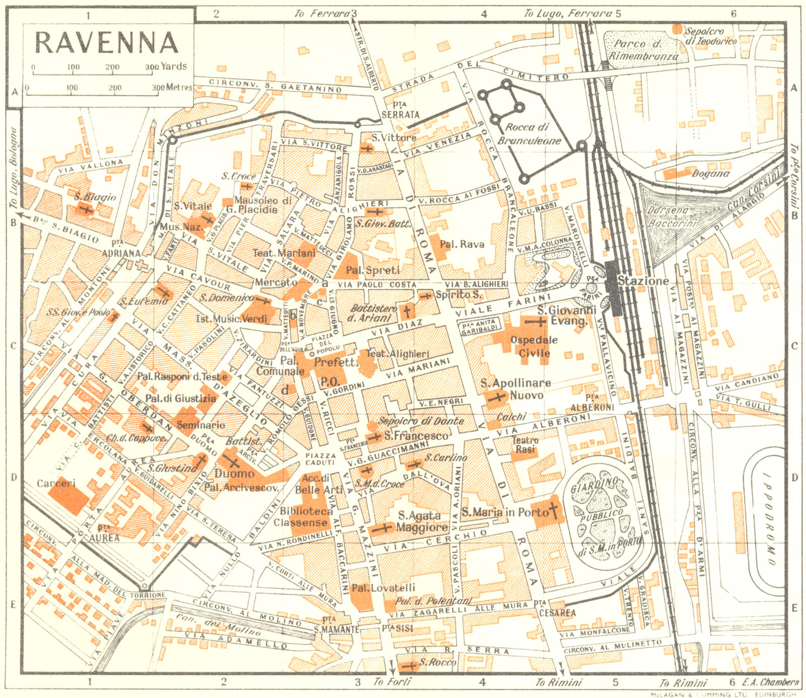 RAVENNA town/city plan. Italy 1953 old vintage map chart