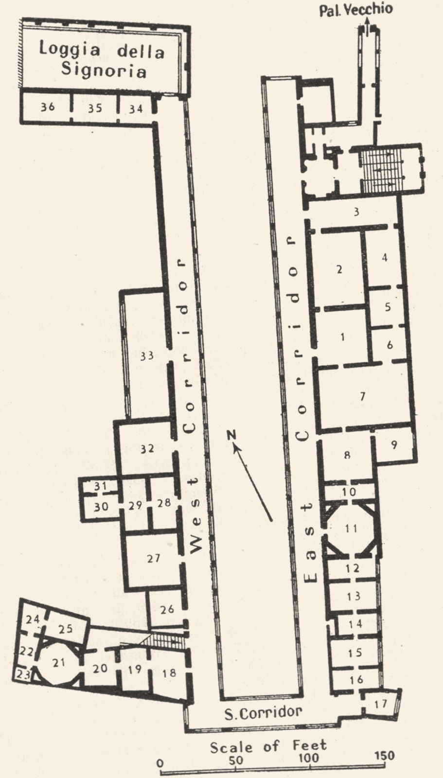 Associate Product Galleria Degli Uffizi. Floor plan. Florence. Firenze 1953 old vintage map