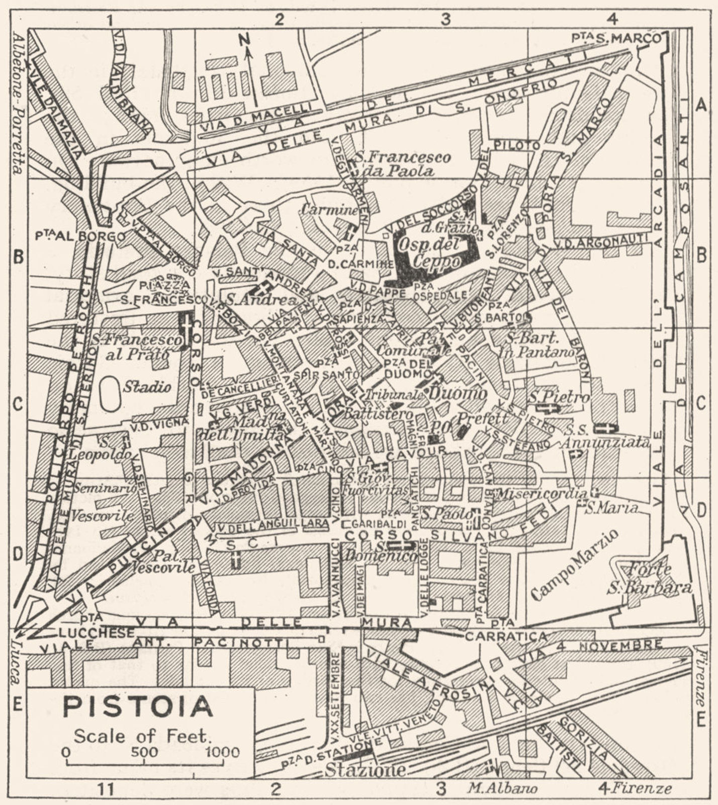 PISTOIA town/city plan. Italy 1953 old vintage map chart