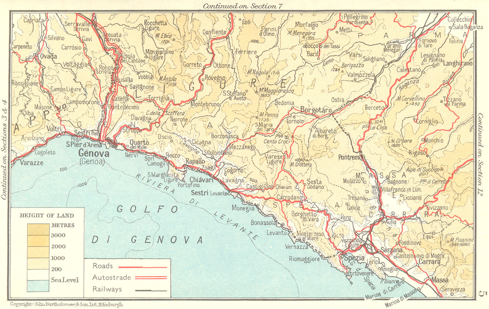 Associate Product Riviera di Levante. Genova/Genoa-La Spezia 1953 old vintage map plan chart