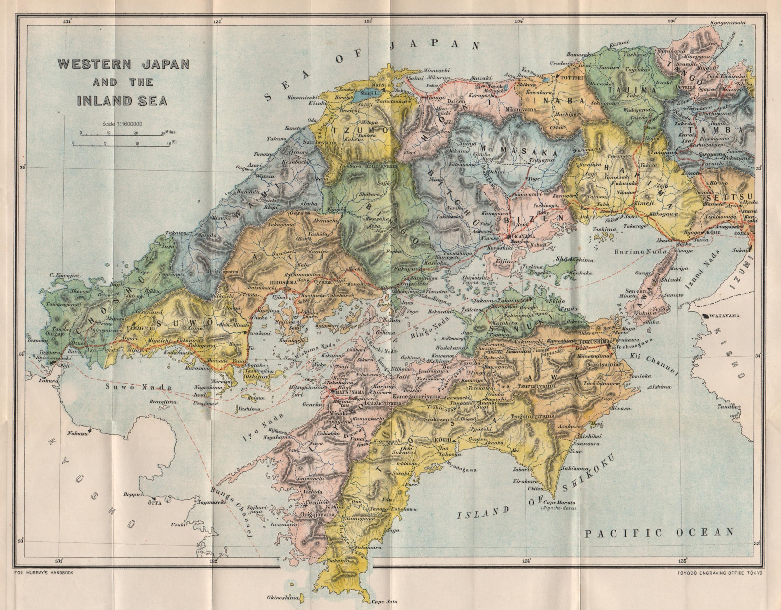 JAPAN. West & Inland Sea  1907 old antique vintage map plan chart