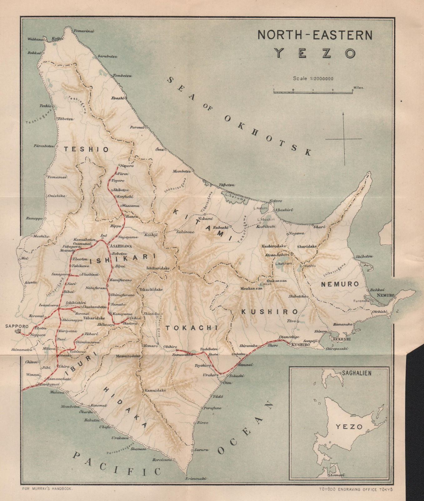 JAPAN. Yezo(Hokkaido); North-east 1907 old antique vintage map plan chart