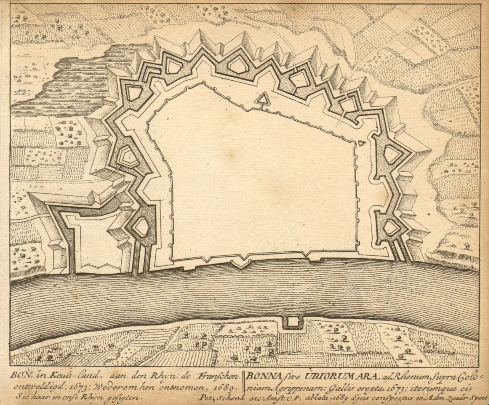 BONN IBIORUMARA. Town Plan by Schenk. Scarce. Germany 1710 old antique map