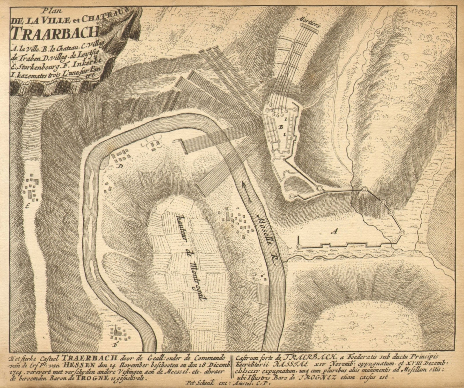 Associate Product TRARBACH. Town plan by Schenk. Scarce. Germany 1710 old antique map chart