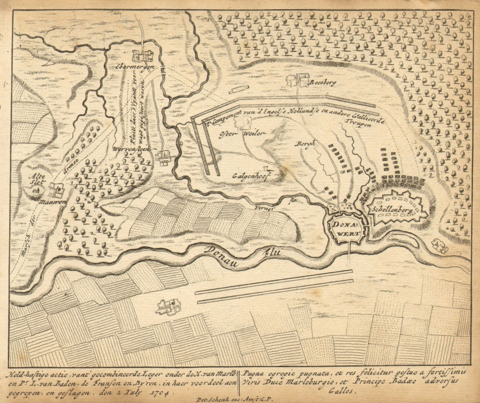 SCHELLENBERG. Donauwörth Marlborough. Germany 1710 old antique map plan chart
