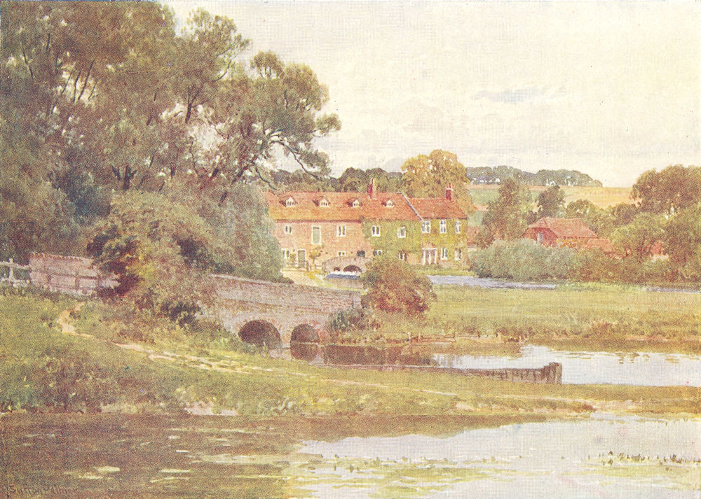 Dentford Mill, near Hungerford, Berkshire by Sutton Palmer 1920 old print