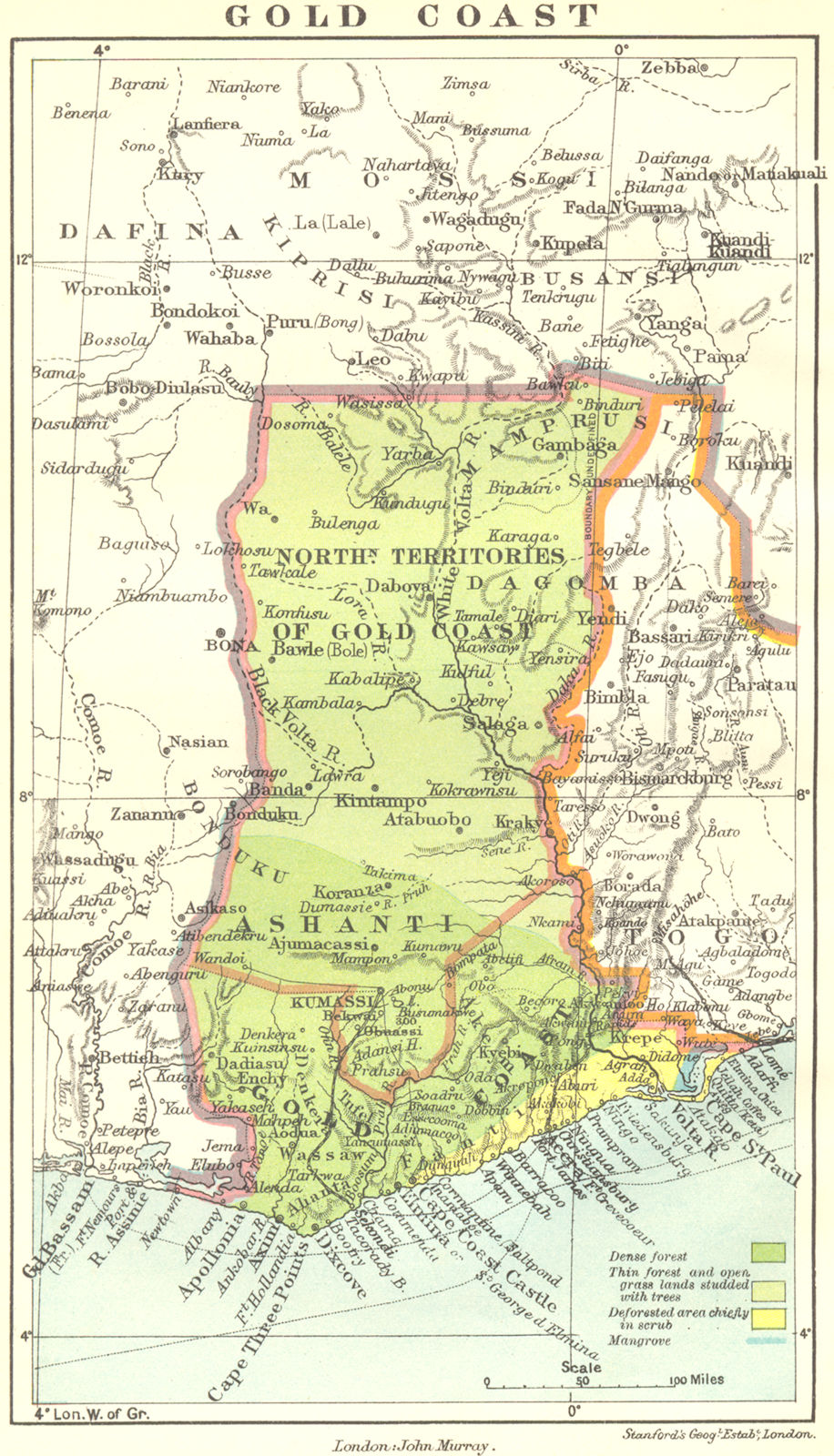 GHANA. Ashanti & North Territories 1911 old antique vintage map plan chart