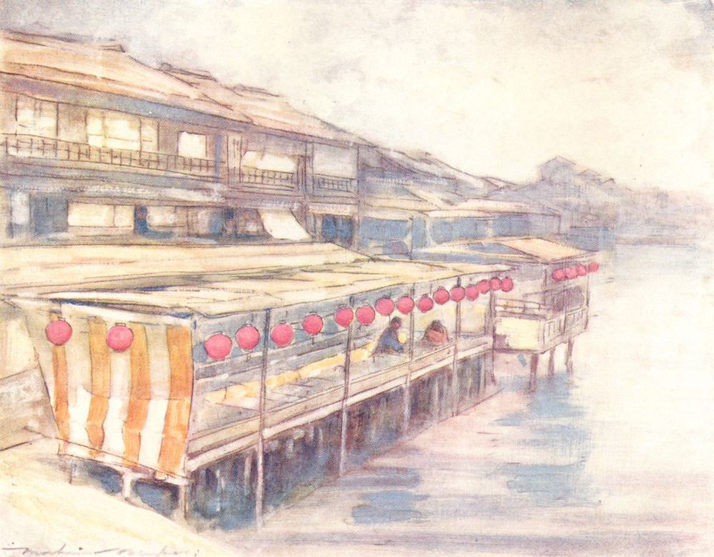 JAPAN. Tea House, river 1904 old antique vintage print picture