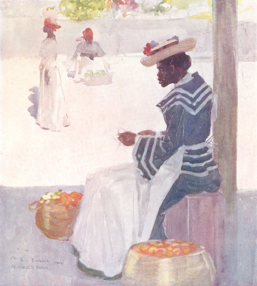 WEST INDIES. A Fruit-Seller on a Side-Walk, Kingston. Jamaica 1905 old print