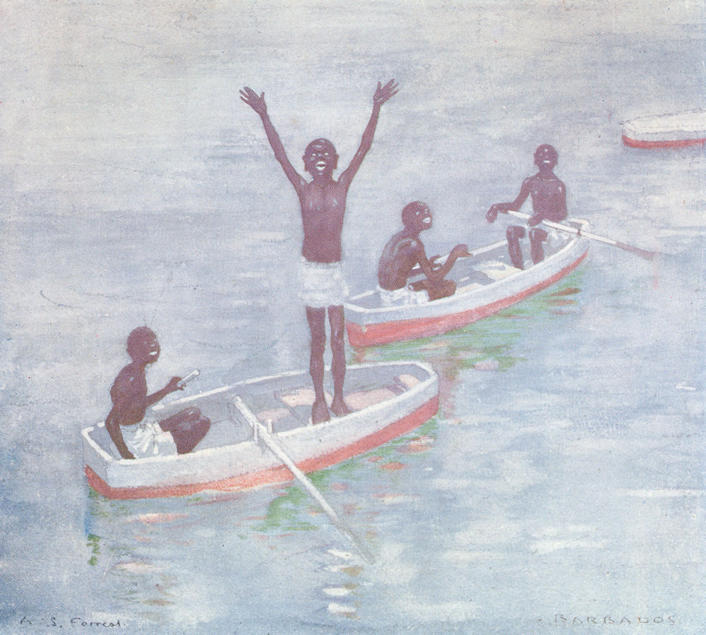 WEST INDIES. Diving Boys, off Barbados 1905 old antique vintage print picture