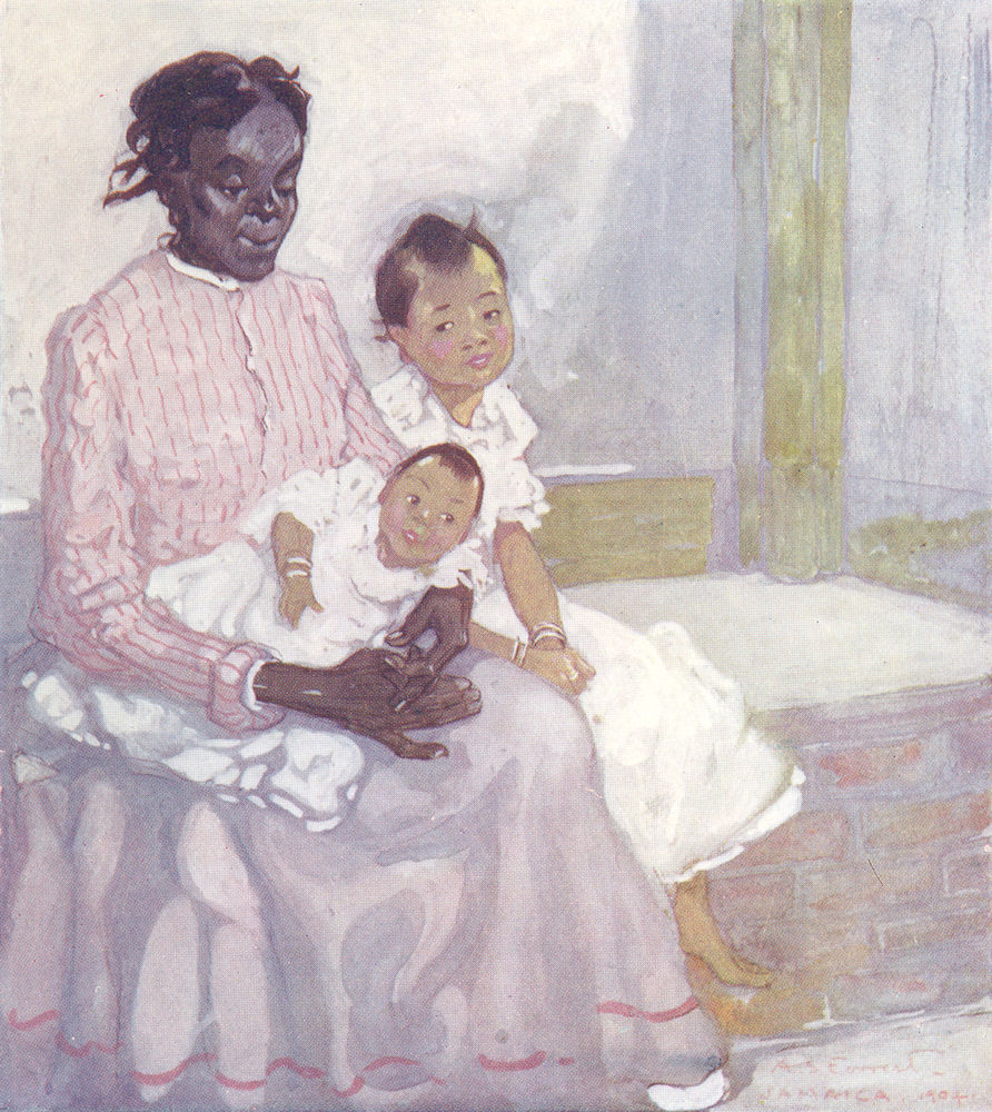 WEST INDIES. A Negro Nurse with Chinese Children, Jamaica 1905 old print