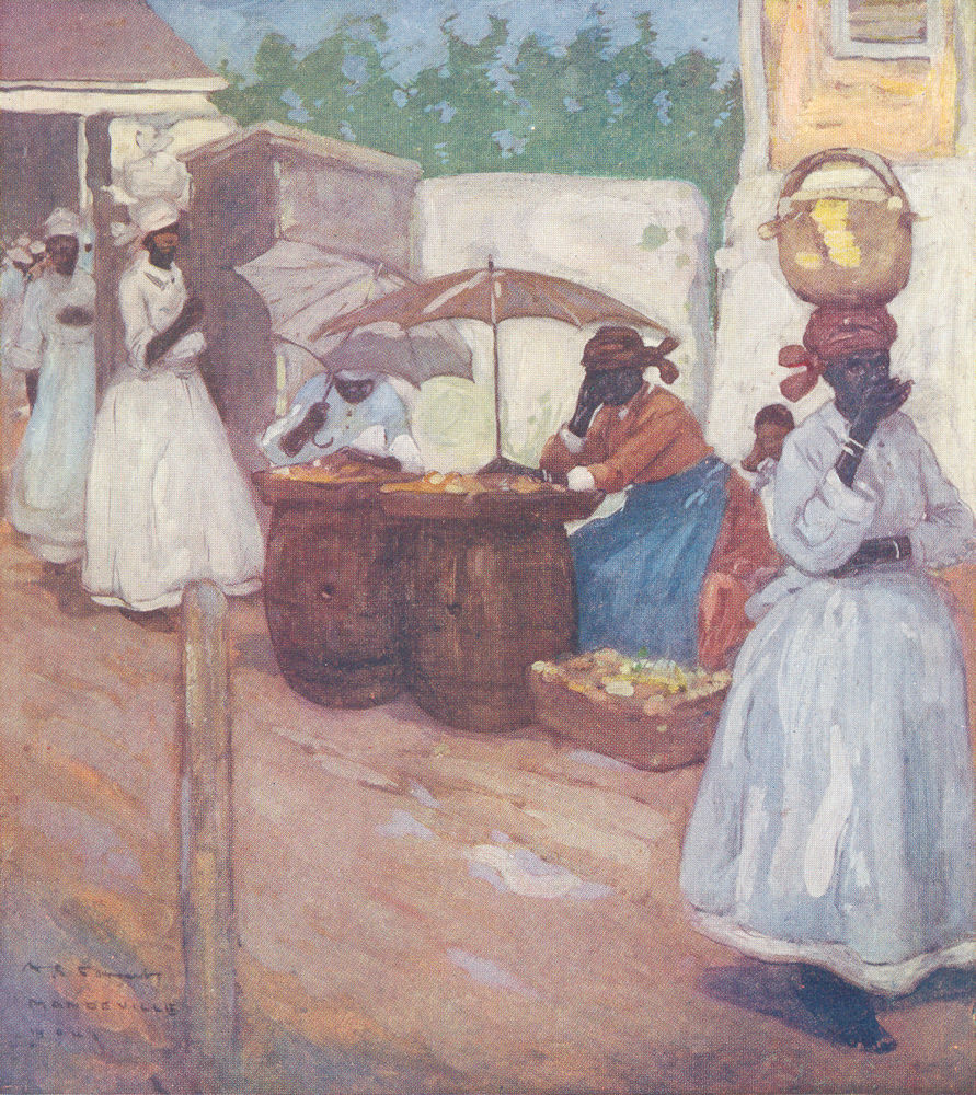 WEST INDIES. Stalls outside the market, Mandeville, Jamaica 1905 old print